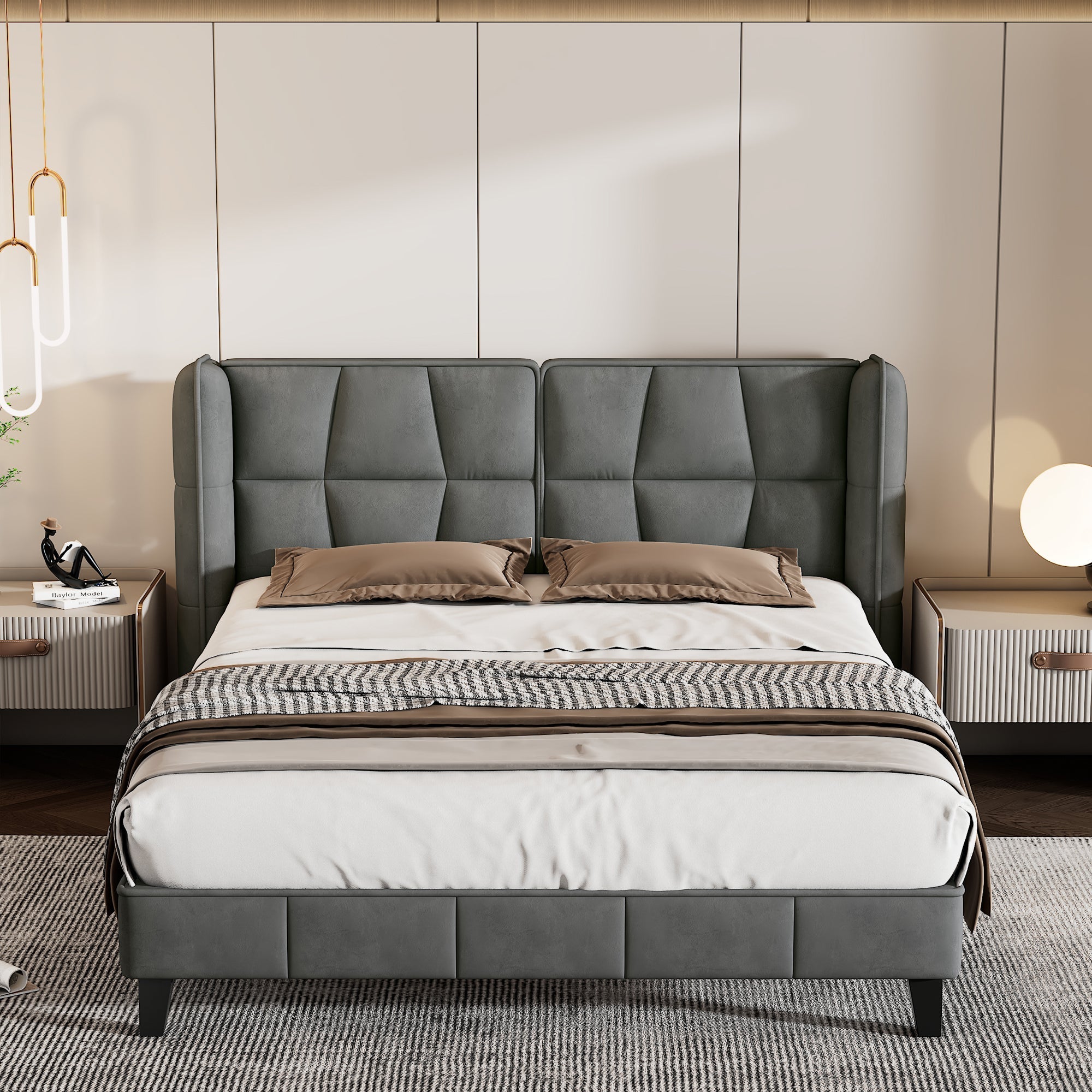 Logidon gestoffeerd bed 140x200 met lattenbodem en hoofdbord grijs fluweel