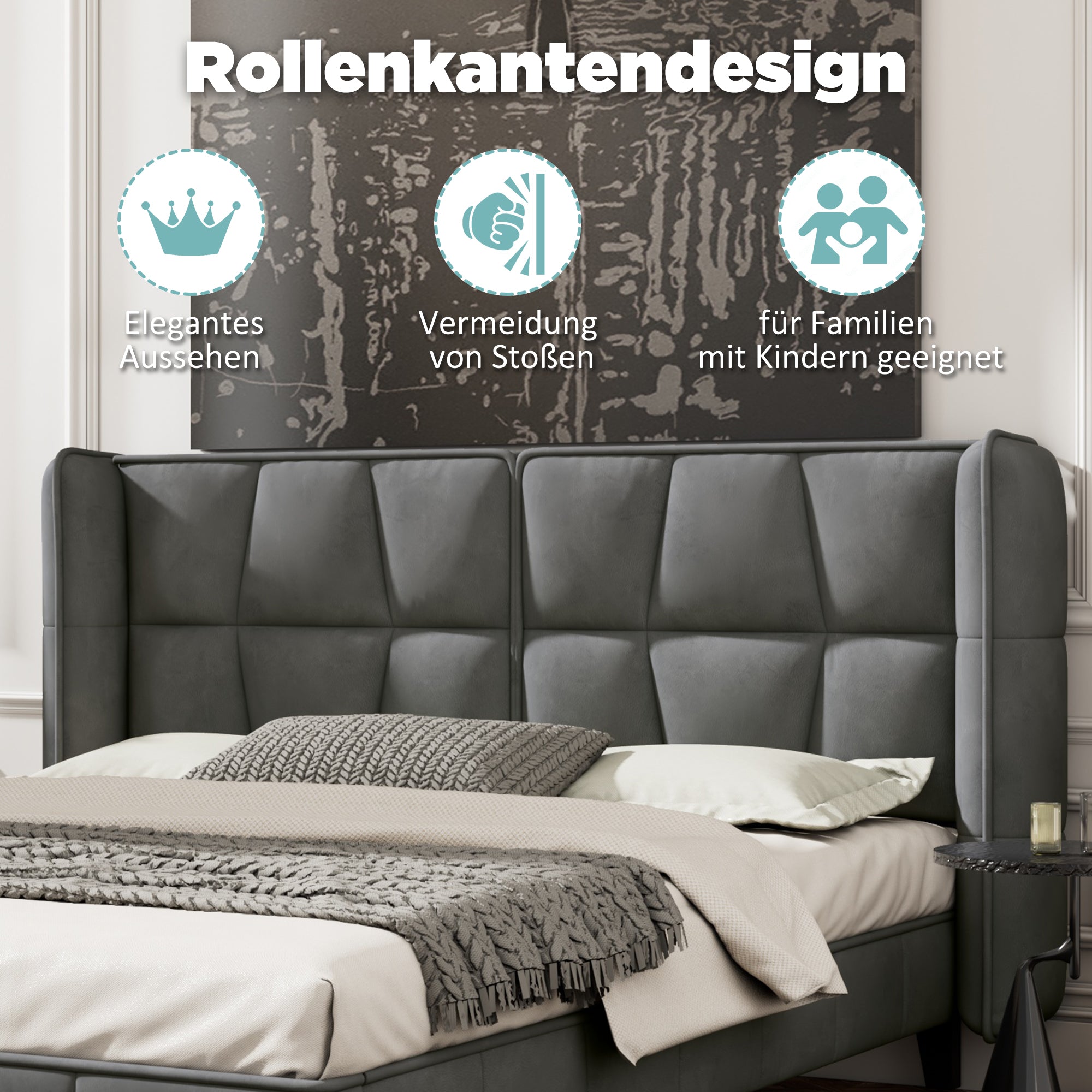 Logidon gestoffeerd bed 140x200 met lattenbodem en hoofdbord grijs fluweel