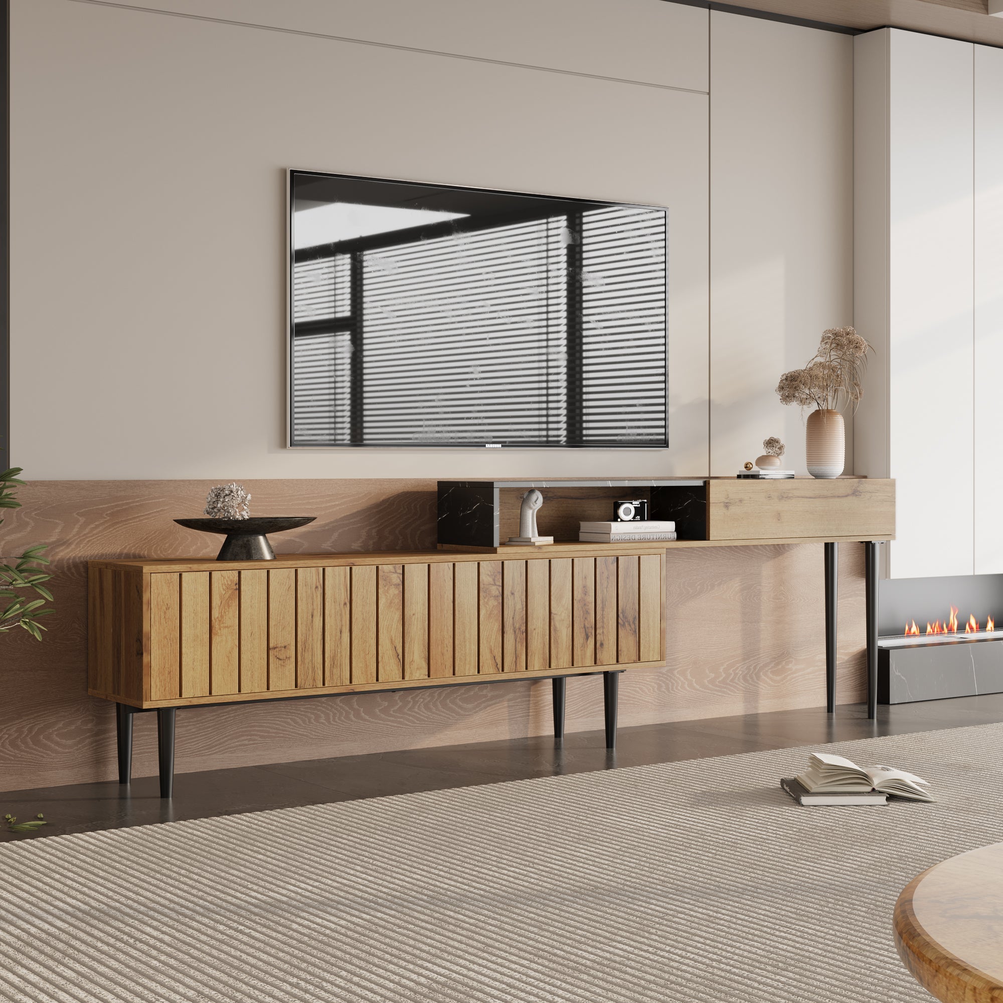 Logidon Modern tv-meubel met marmeren houtnerf, natuurlijk hout