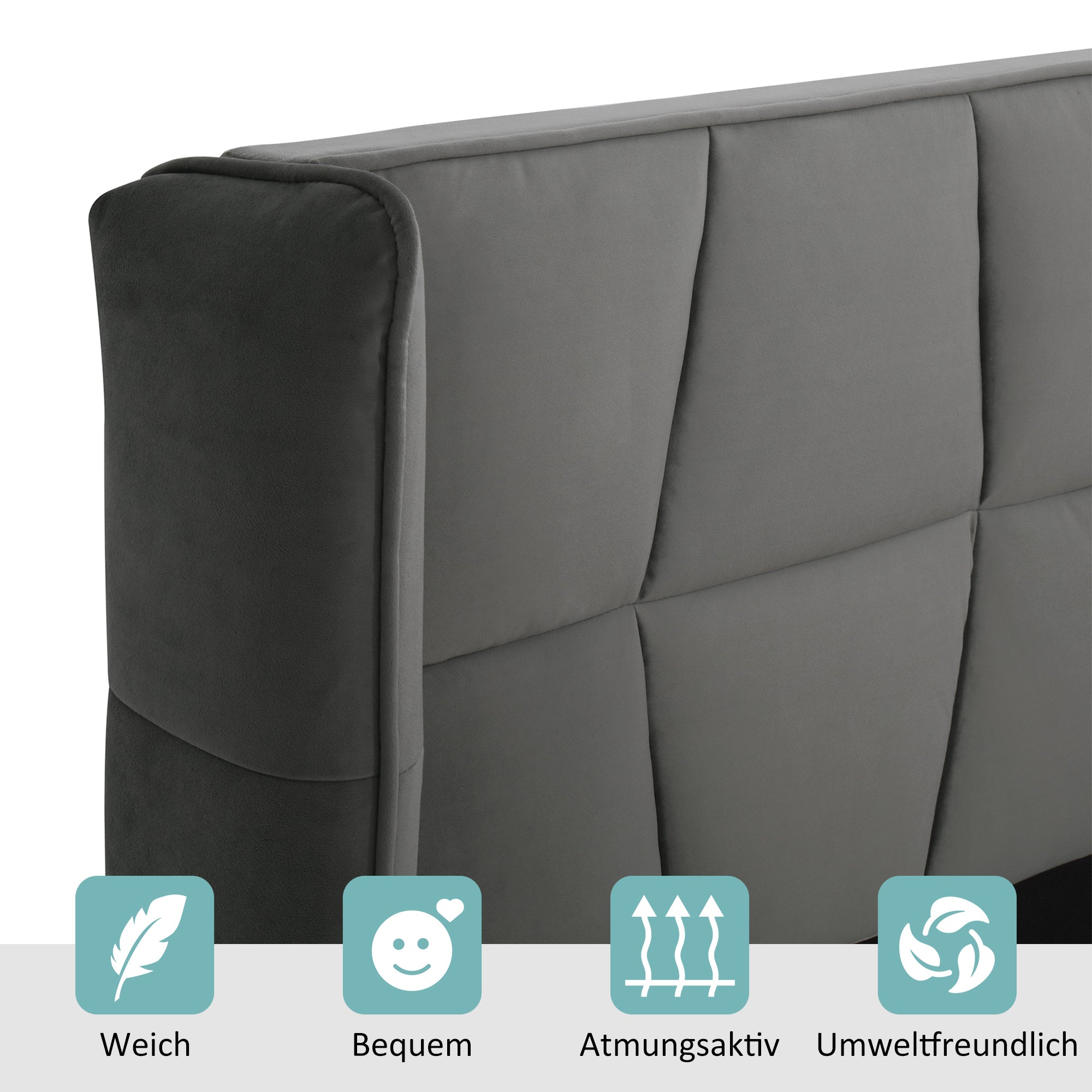 Logidon gestoffeerd bed 140x200 met lattenbodem en hoofdbord grijs fluweel