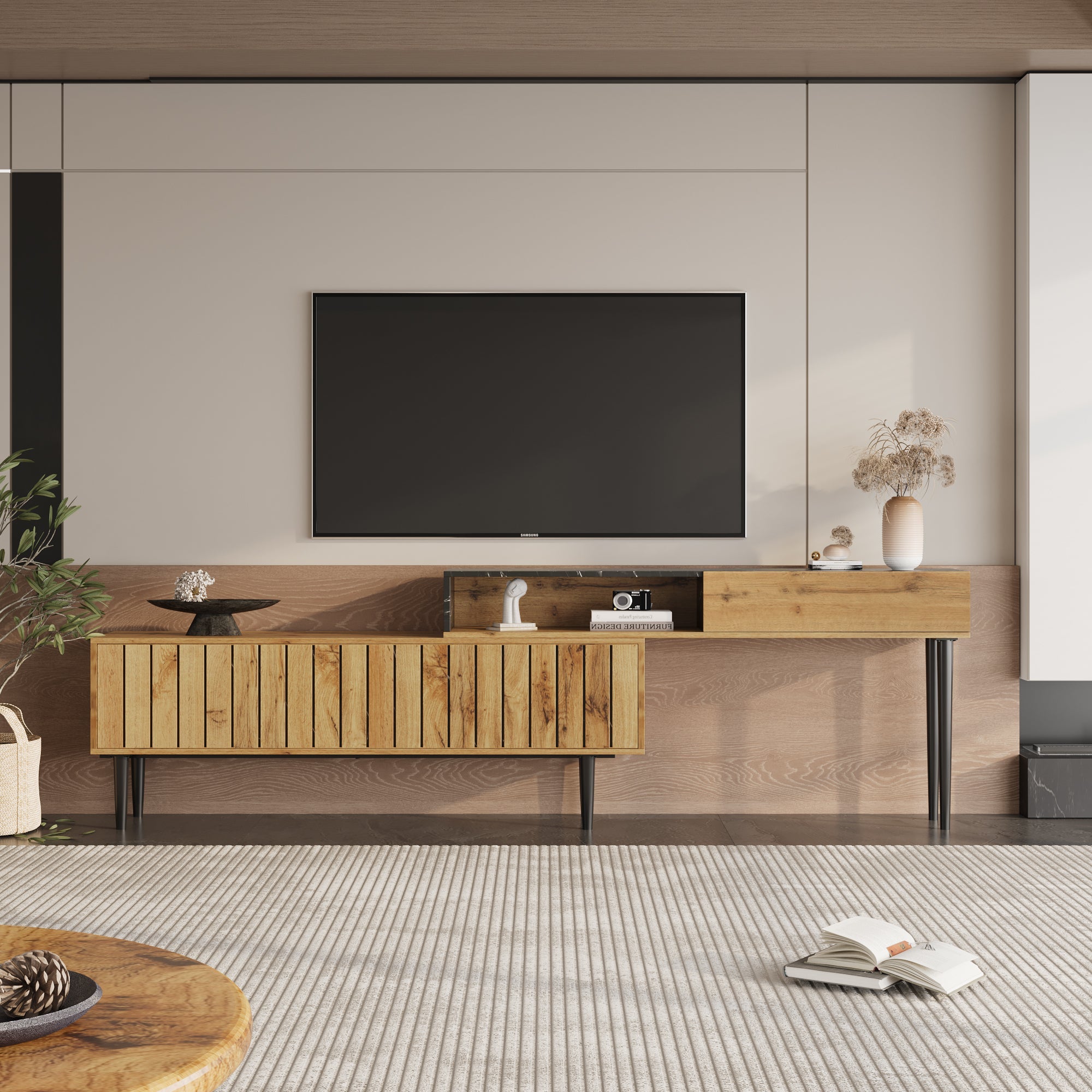 Logidon Modern tv-meubel met marmeren houtnerf, natuurlijk hout