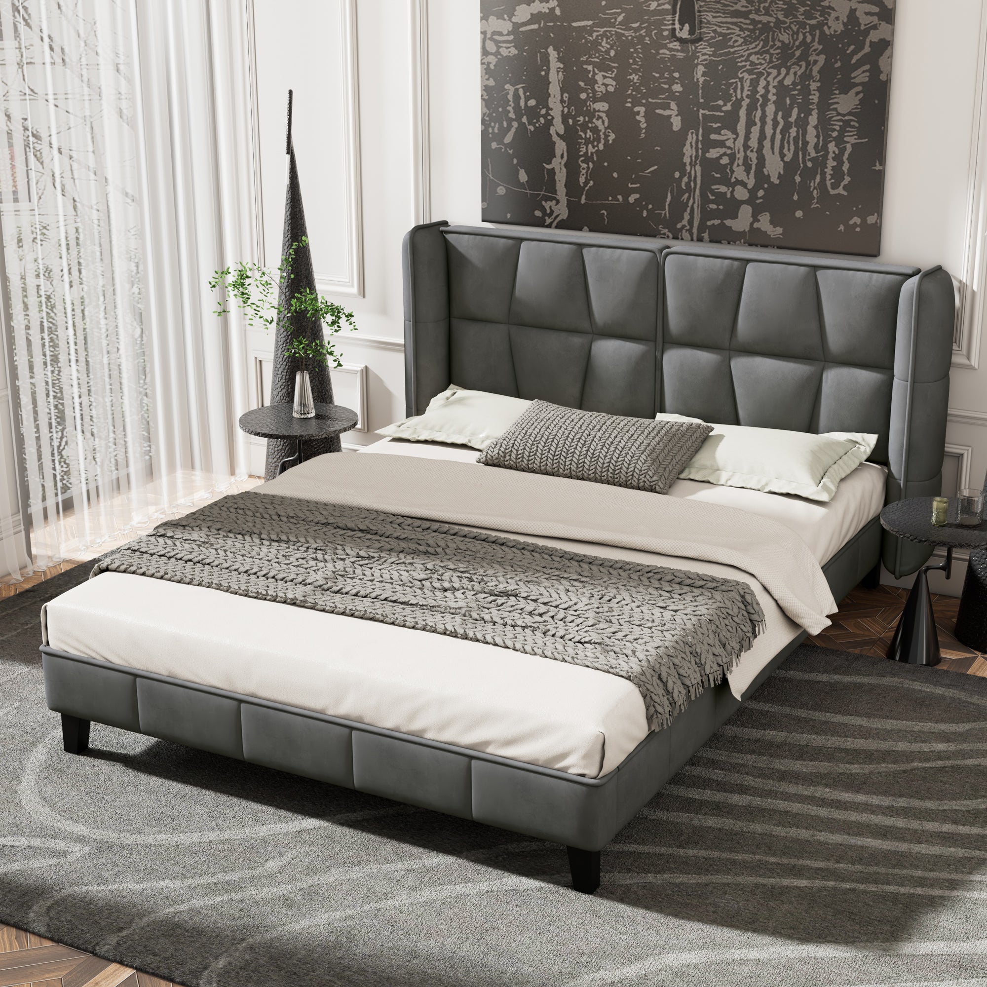 Logidon gestoffeerd bed 140x200 met lattenbodem en hoofdbord grijs fluweel