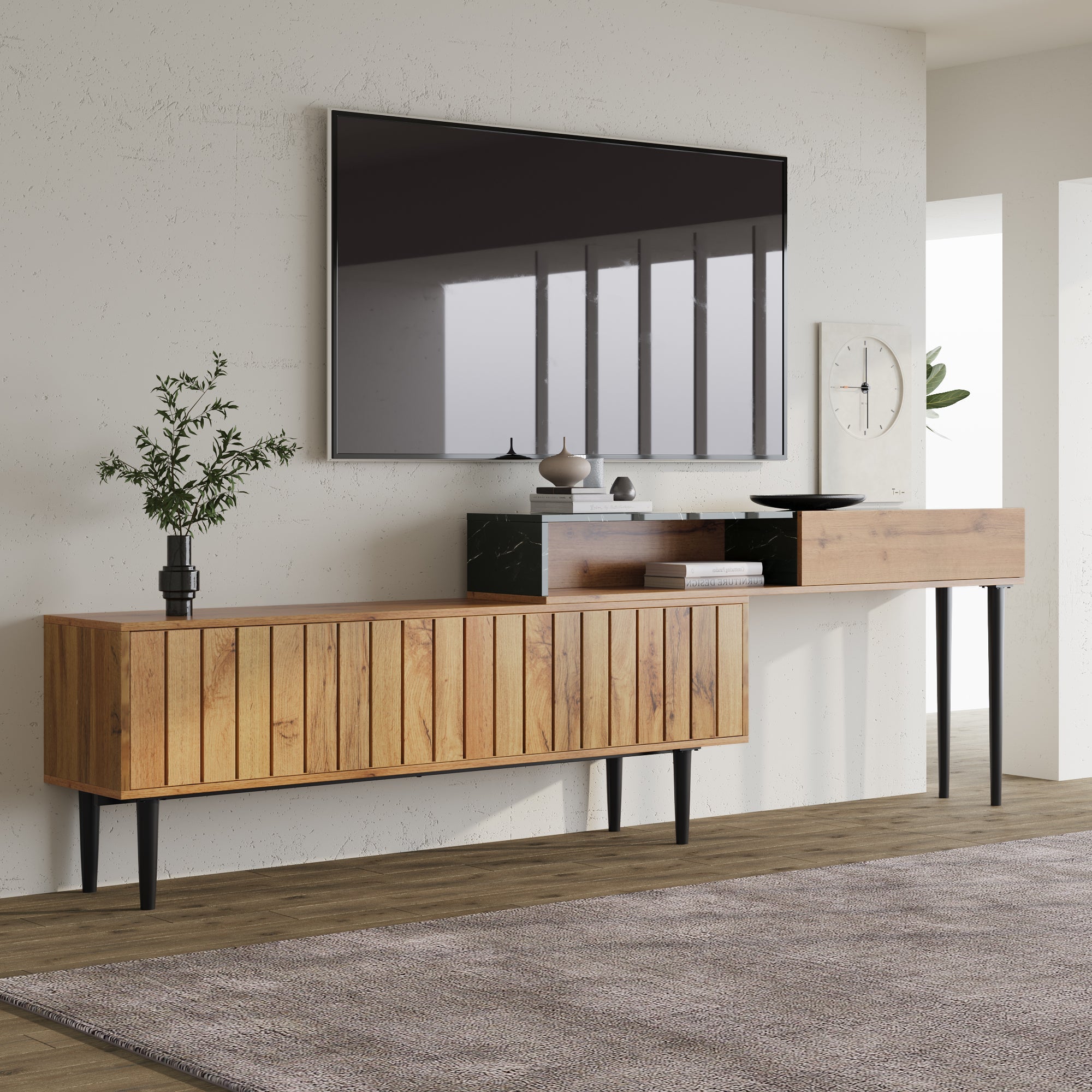 Logidon Modern tv-meubel met marmeren houtnerf, natuurlijk hout