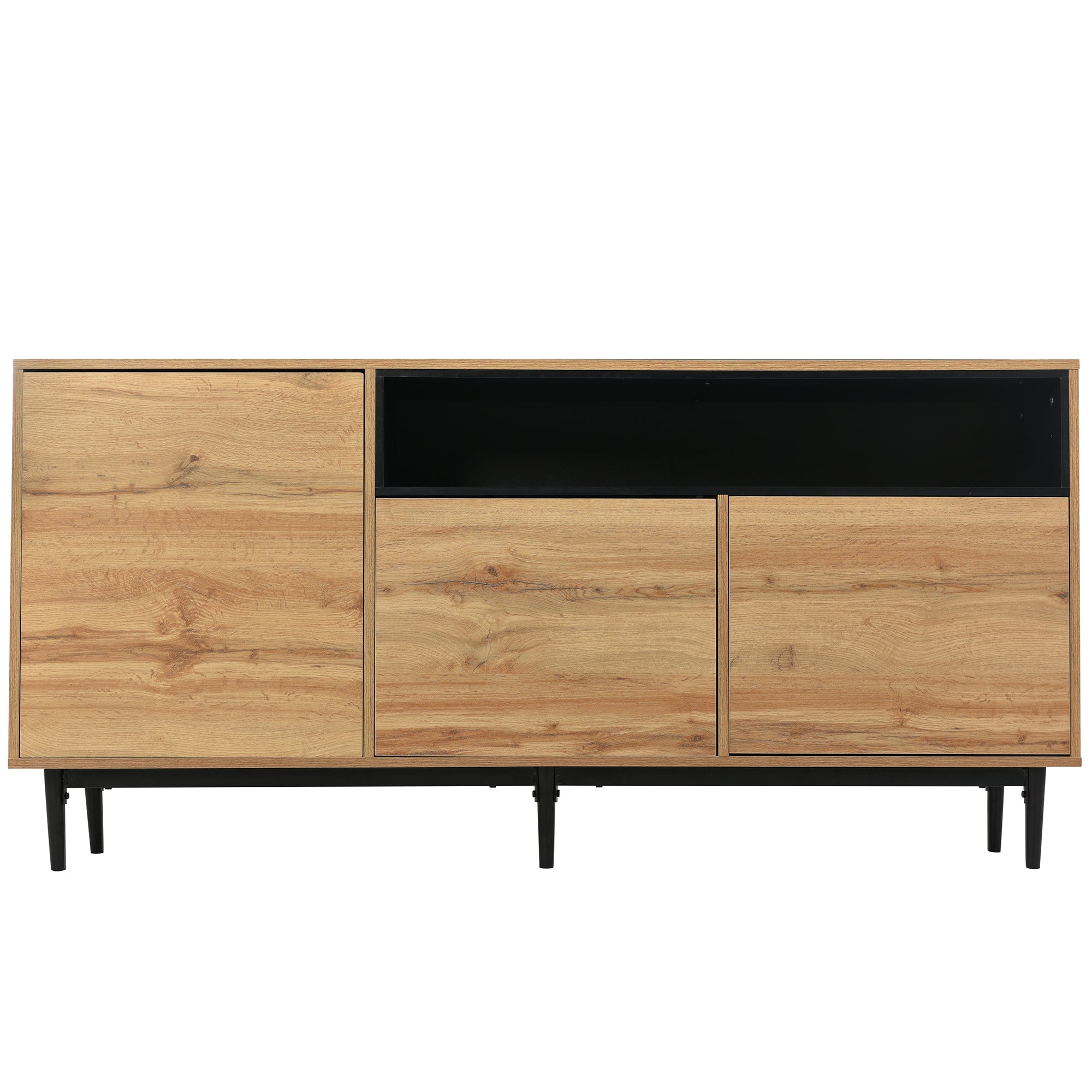 Logidon Modern Dressoir Natuurlijk Hout MDF Met Drie Deuren 160x35x76 cm