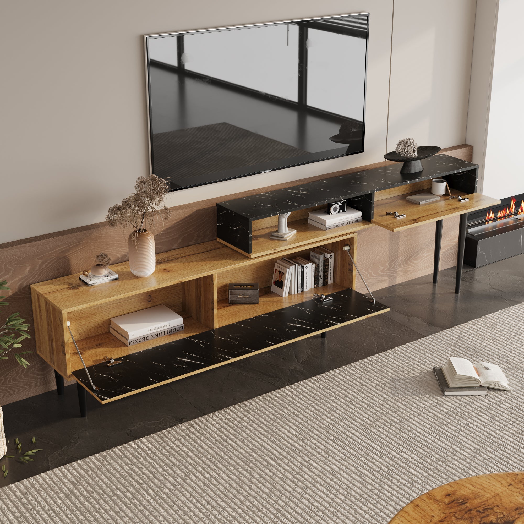 Logidon Modern tv-meubel met marmeren houtnerf, natuurlijk hout