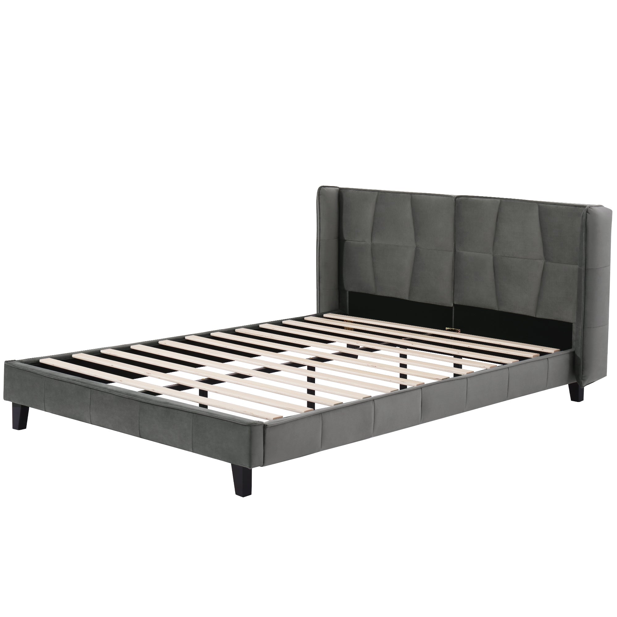 Logidon gestoffeerd bed 140x200 met lattenbodem en hoofdbord grijs fluweel