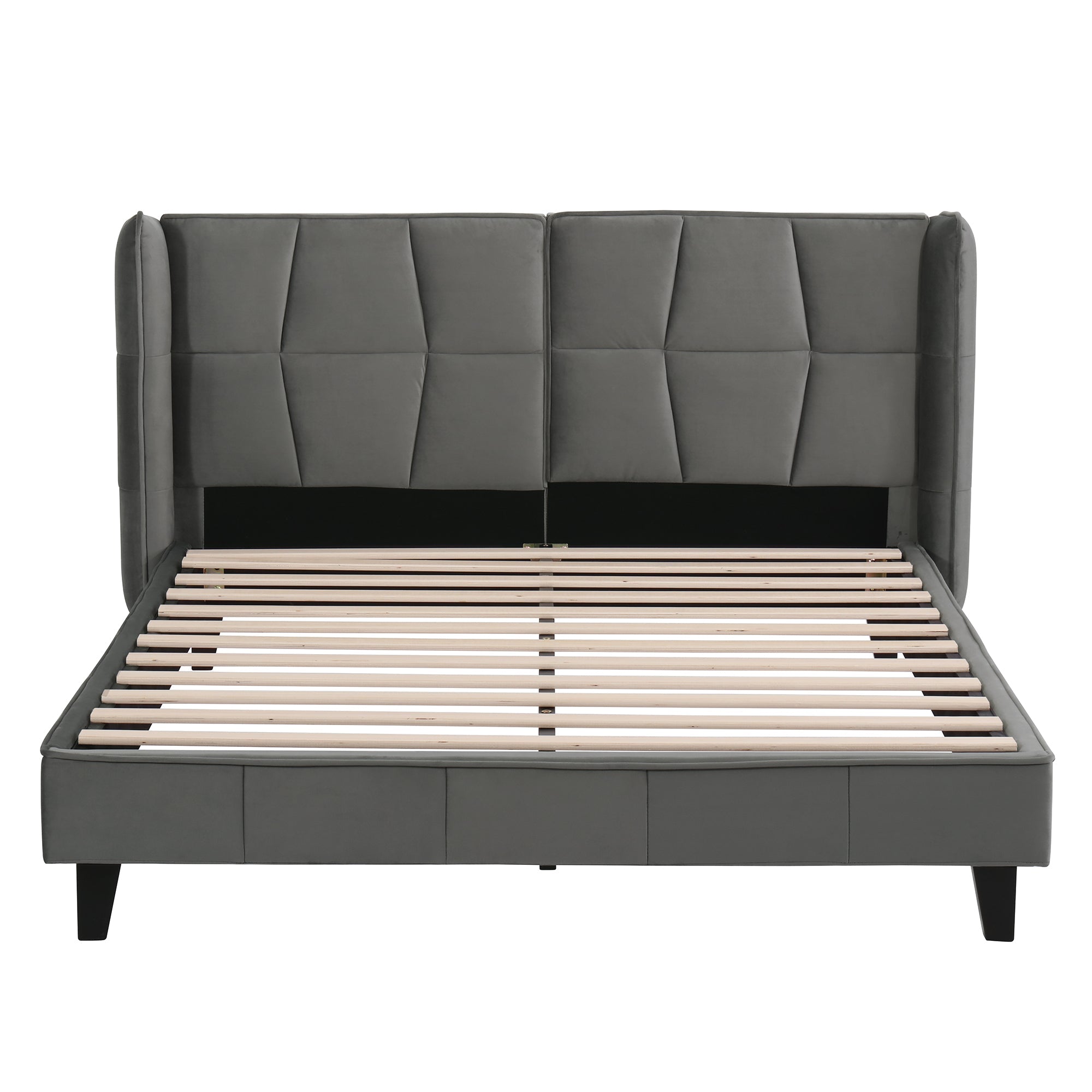 Logidon gestoffeerd bed 140x200 met lattenbodem en hoofdbord grijs fluweel