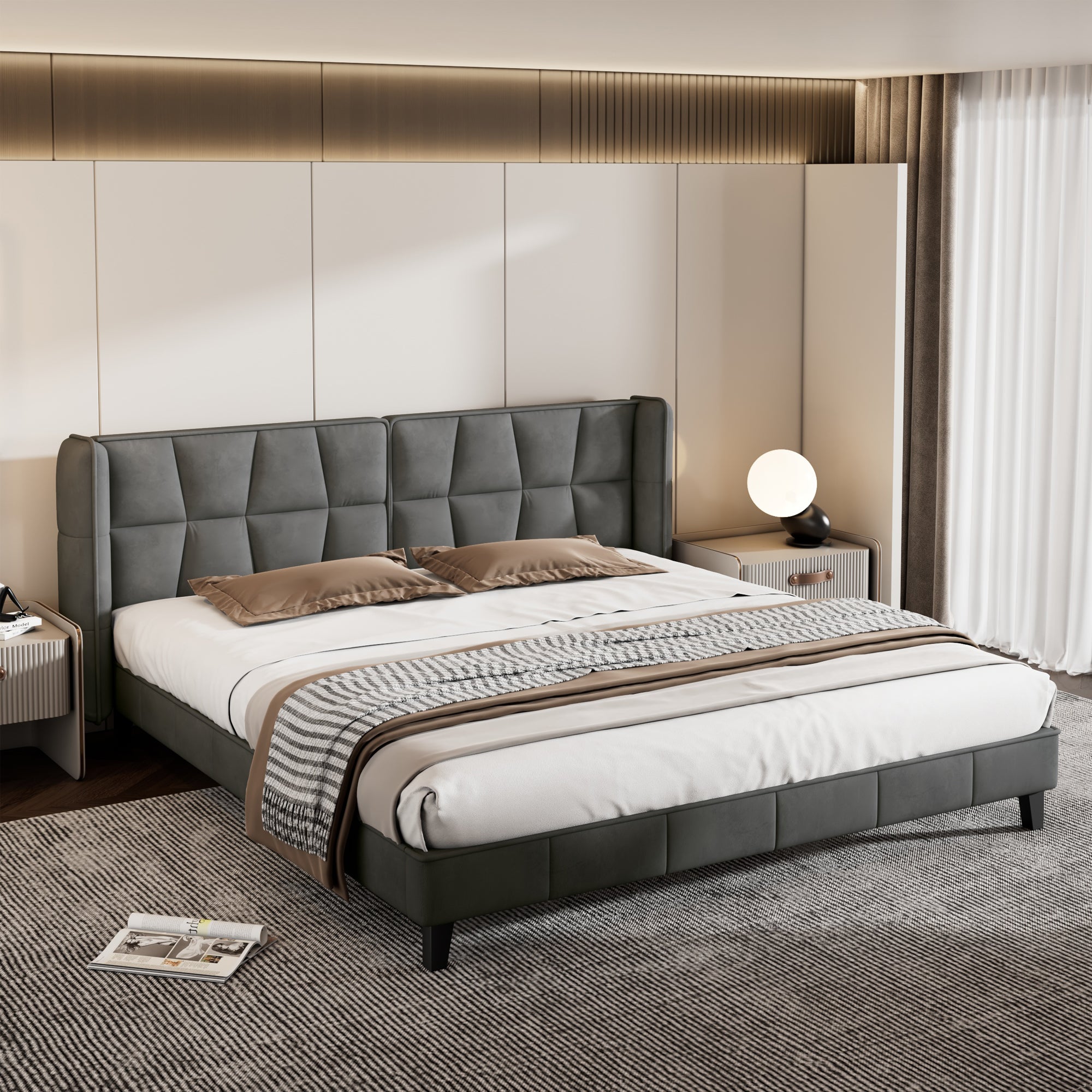 Logidon gestoffeerd bed 180x200 cm grijs fluweel met hoofdbord