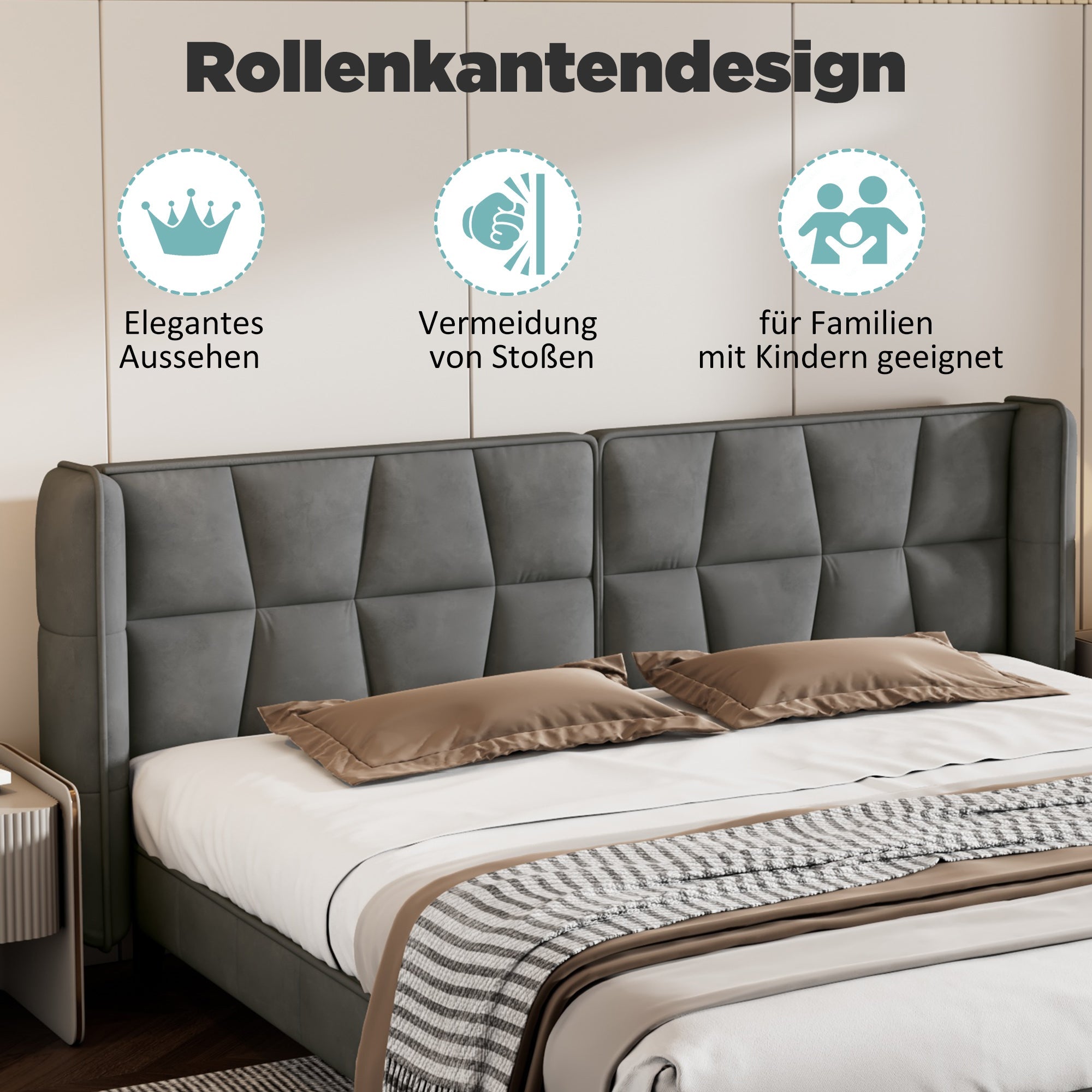 Logidon gestoffeerd bed 180x200 cm grijs fluweel met hoofdbord