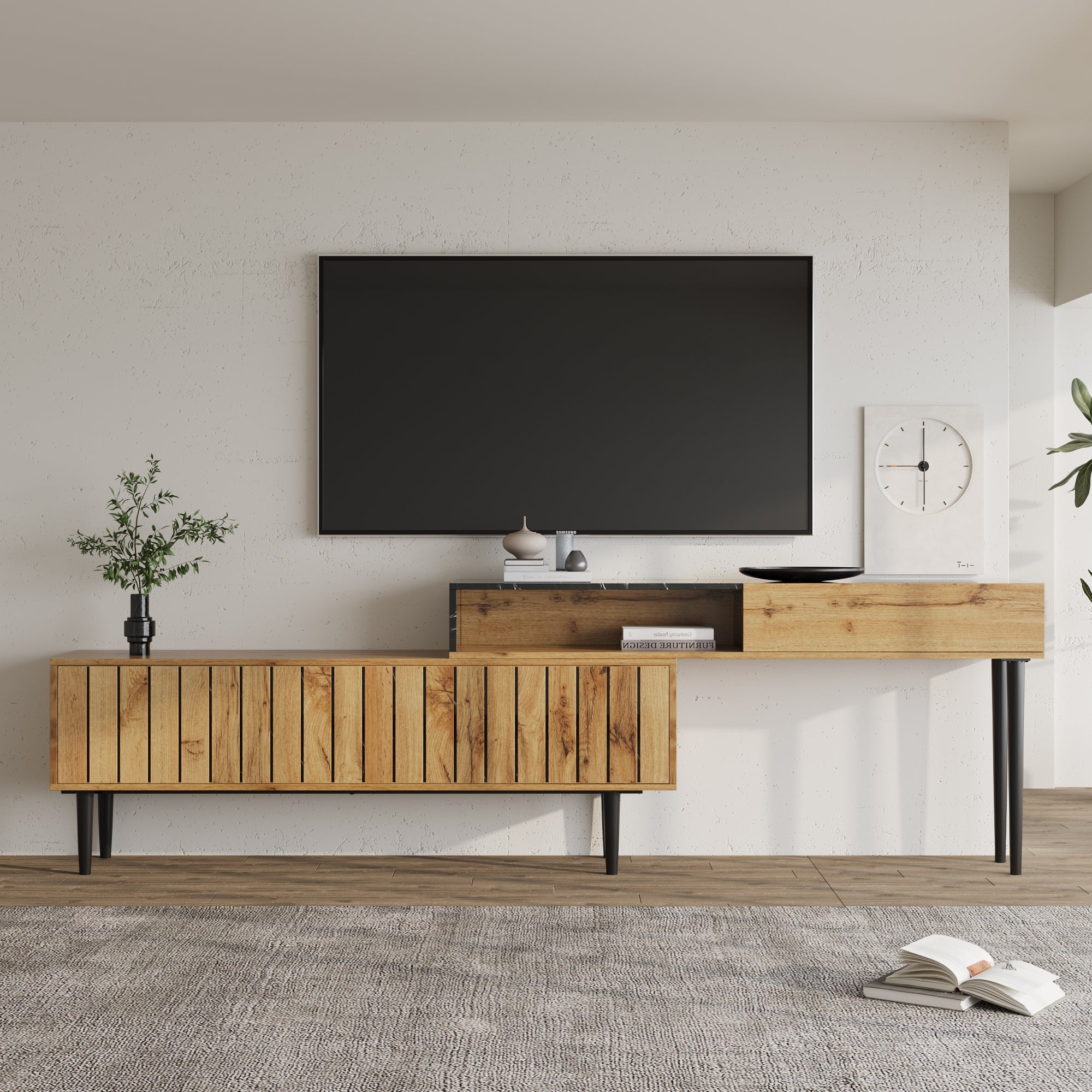 Logidon Modern tv-meubel met marmeren houtnerf, natuurlijk hout