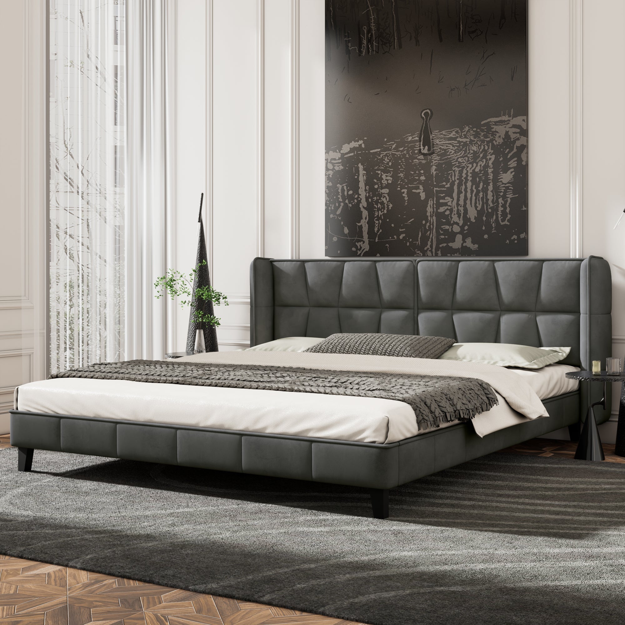 Logidon gestoffeerd bed 180x200 cm grijs fluweel met hoofdbord