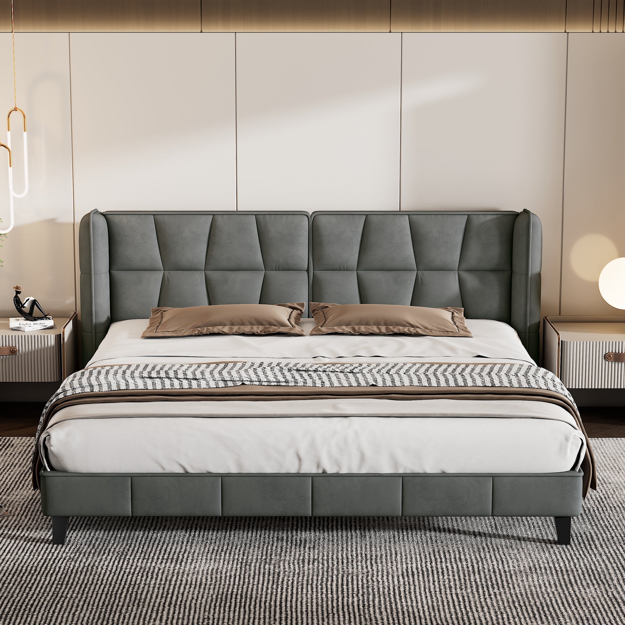 Logidon gestoffeerd bed 180x200 cm grijs fluweel met hoofdbord