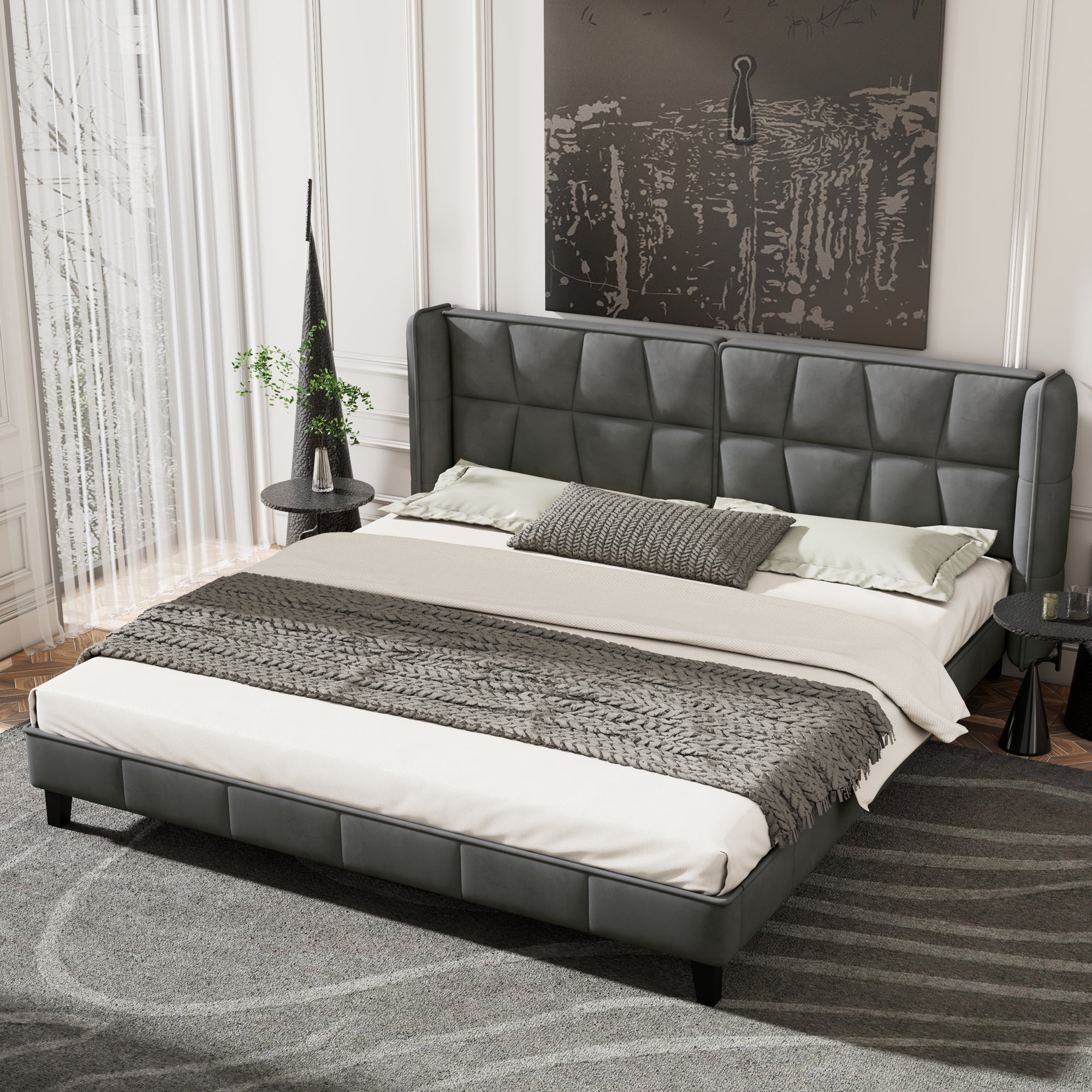 Logidon gestoffeerd bed 180x200 cm grijs fluweel met hoofdbord