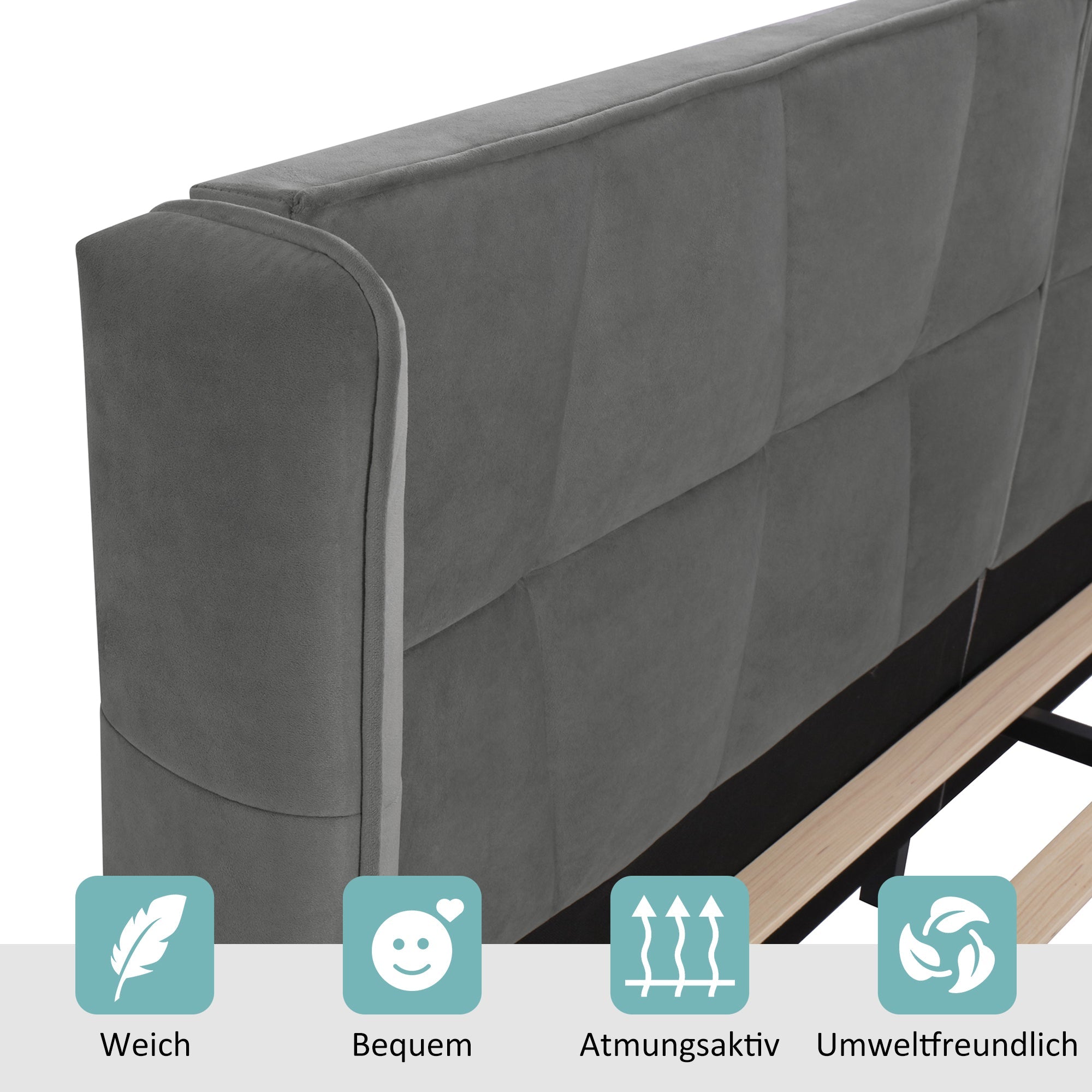 Logidon gestoffeerd bed 180x200 cm grijs fluweel met hoofdbord