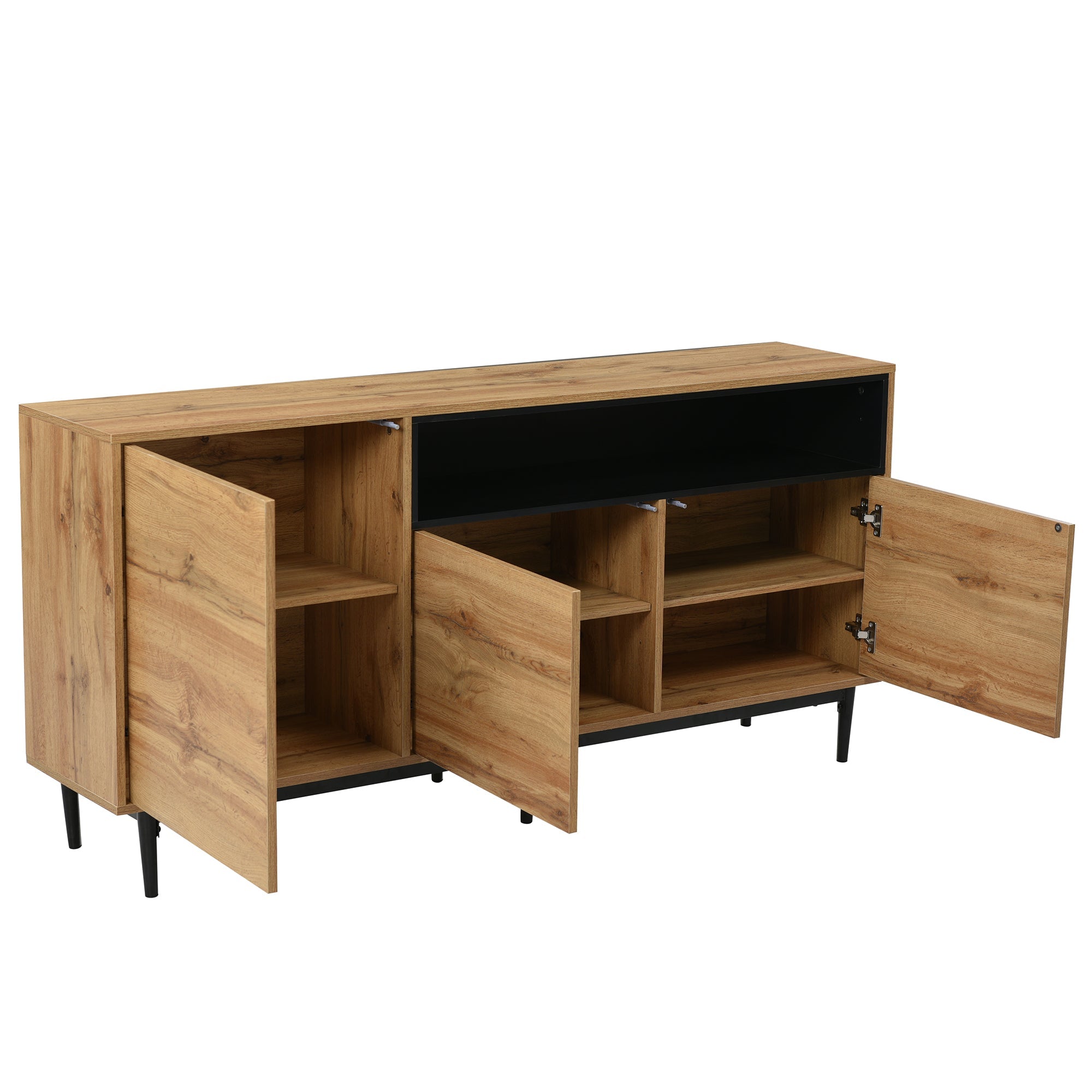 Logidon Modern Sideboard Natural Wood MDF With Three Doors 160x35x76 cm