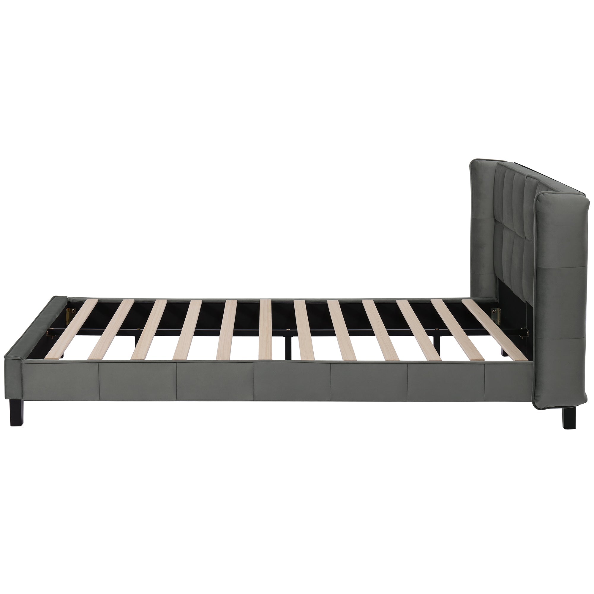 Logidon gestoffeerd bed 140x200 met lattenbodem en hoofdbord grijs fluweel