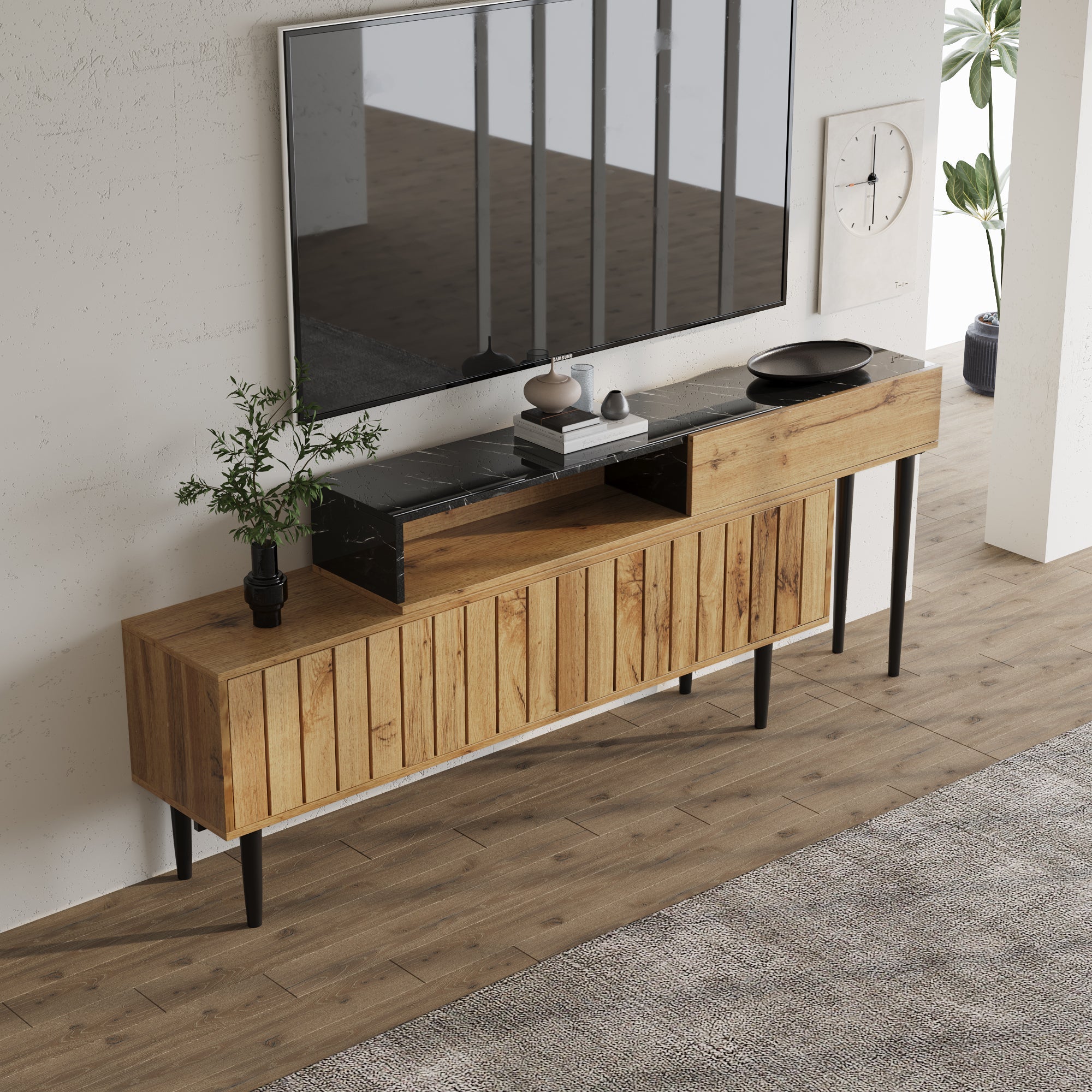 Logidon Modern tv-meubel met marmeren houtnerf, natuurlijk hout