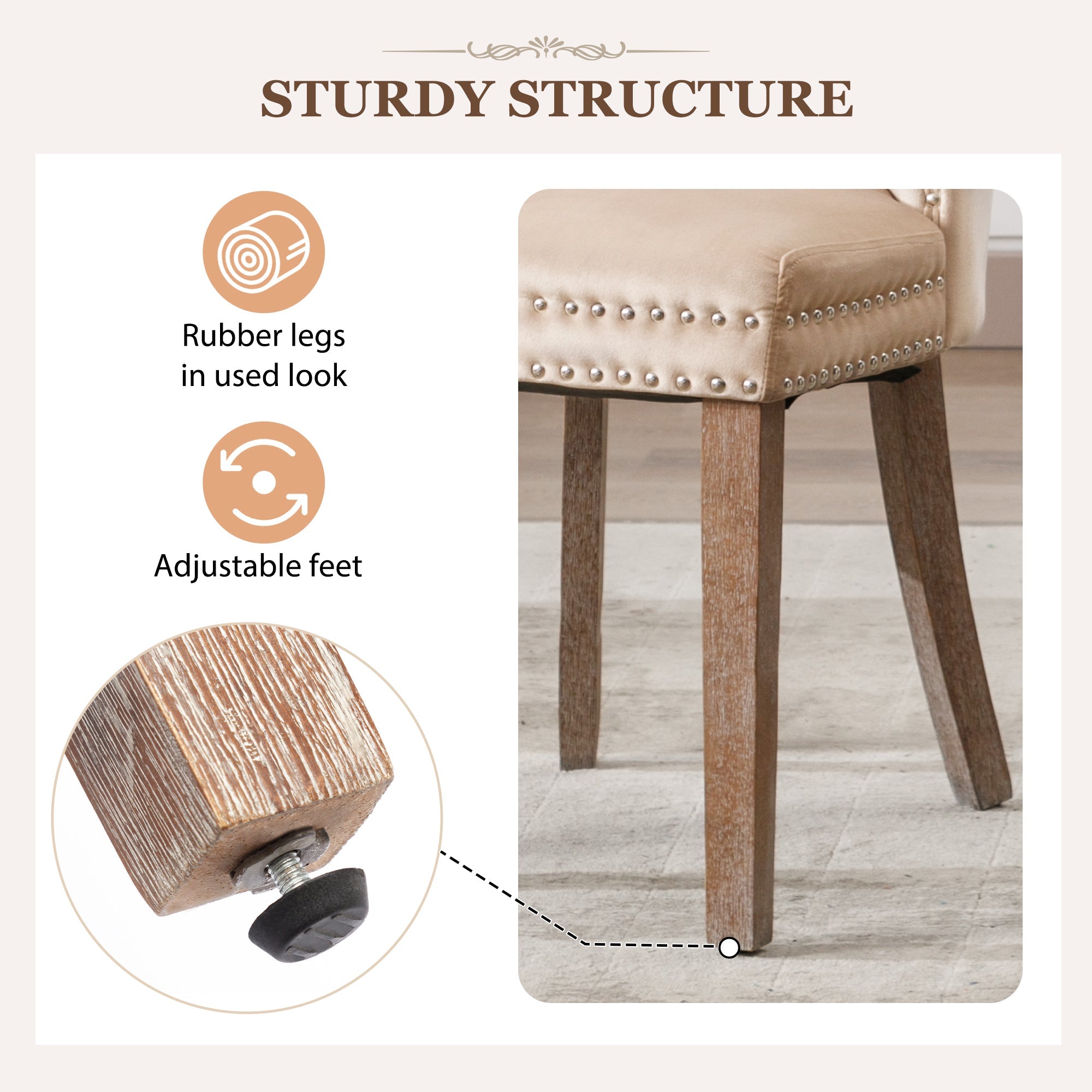 Logidon Eetkamerstoel Beige Fluweel Set van 2 Stoelen Met Deurklopper