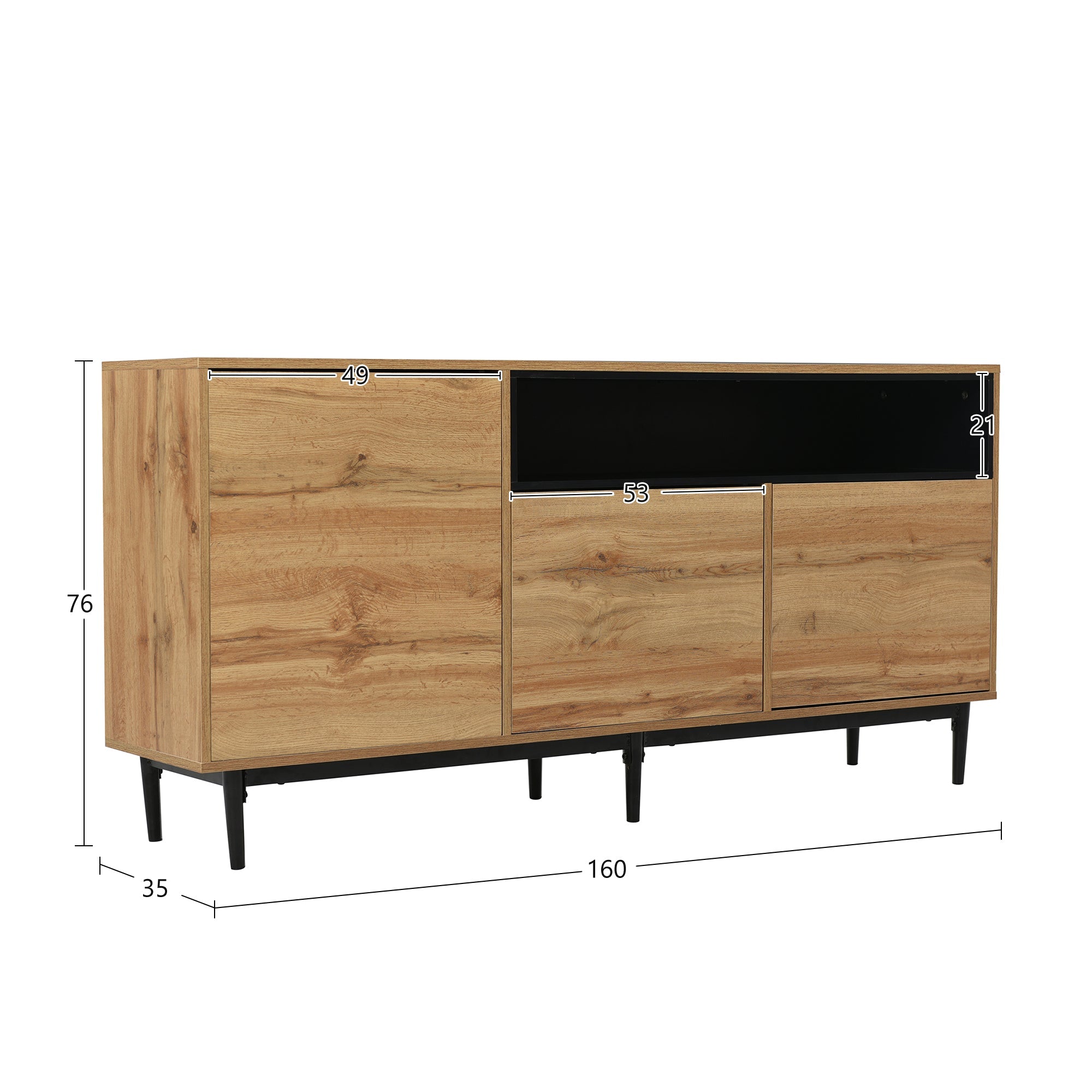 Logidon Modern Dressoir Natuurlijk Hout MDF Met Drie Deuren 160x35x76 cm