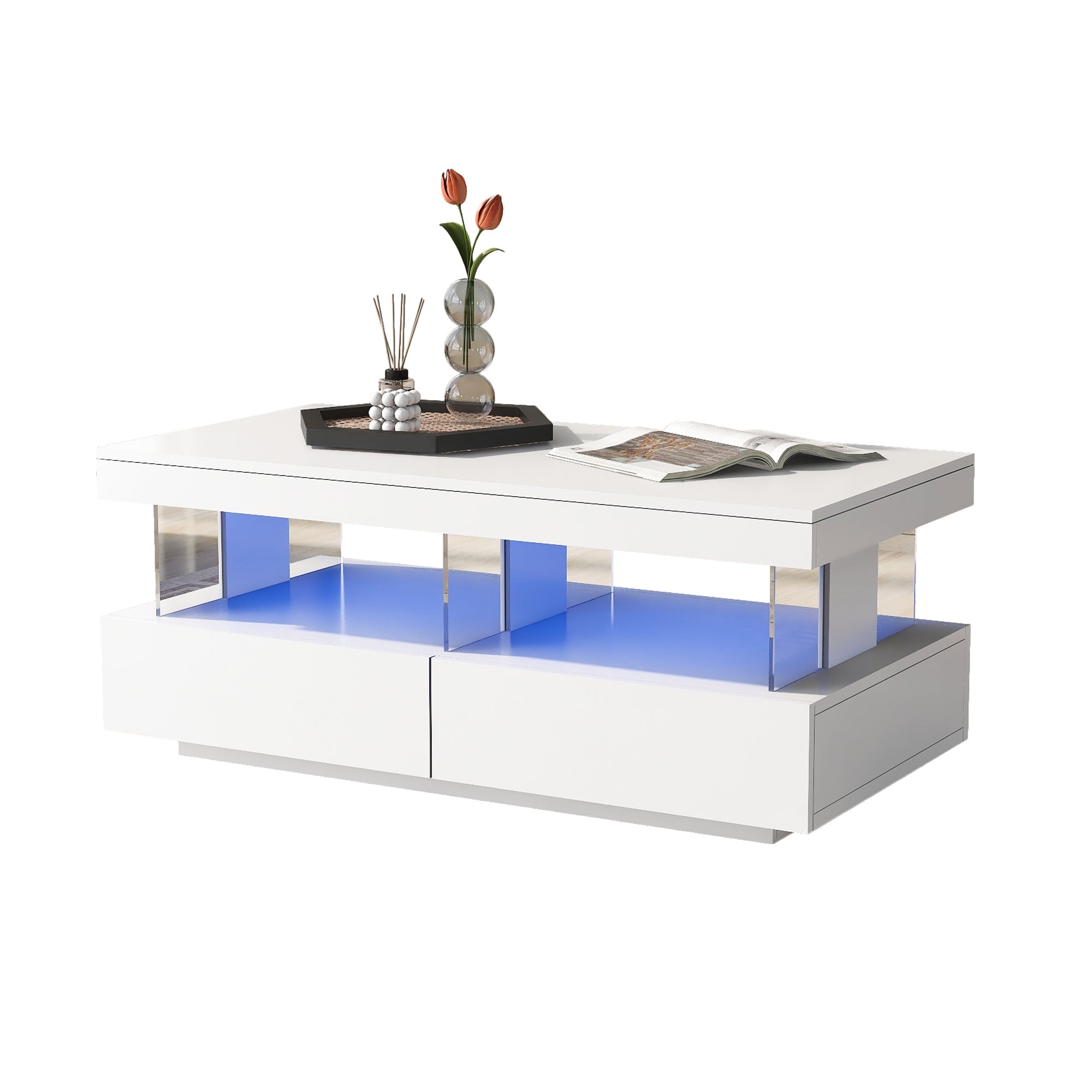Logidon Hoogglans Witte Salontafel Met LED Verlichting Moderne Tafel
