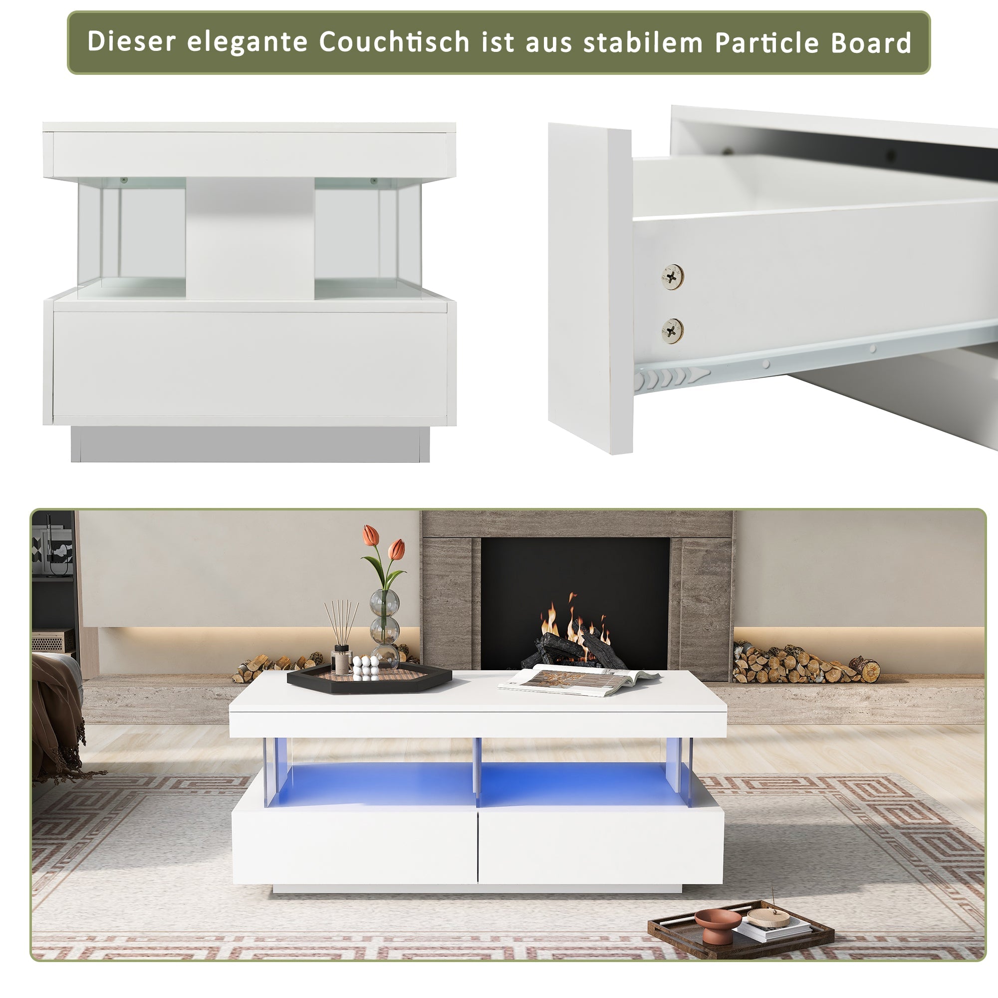 Logidon Hoogglans Witte Salontafel Met LED Verlichting Moderne Tafel