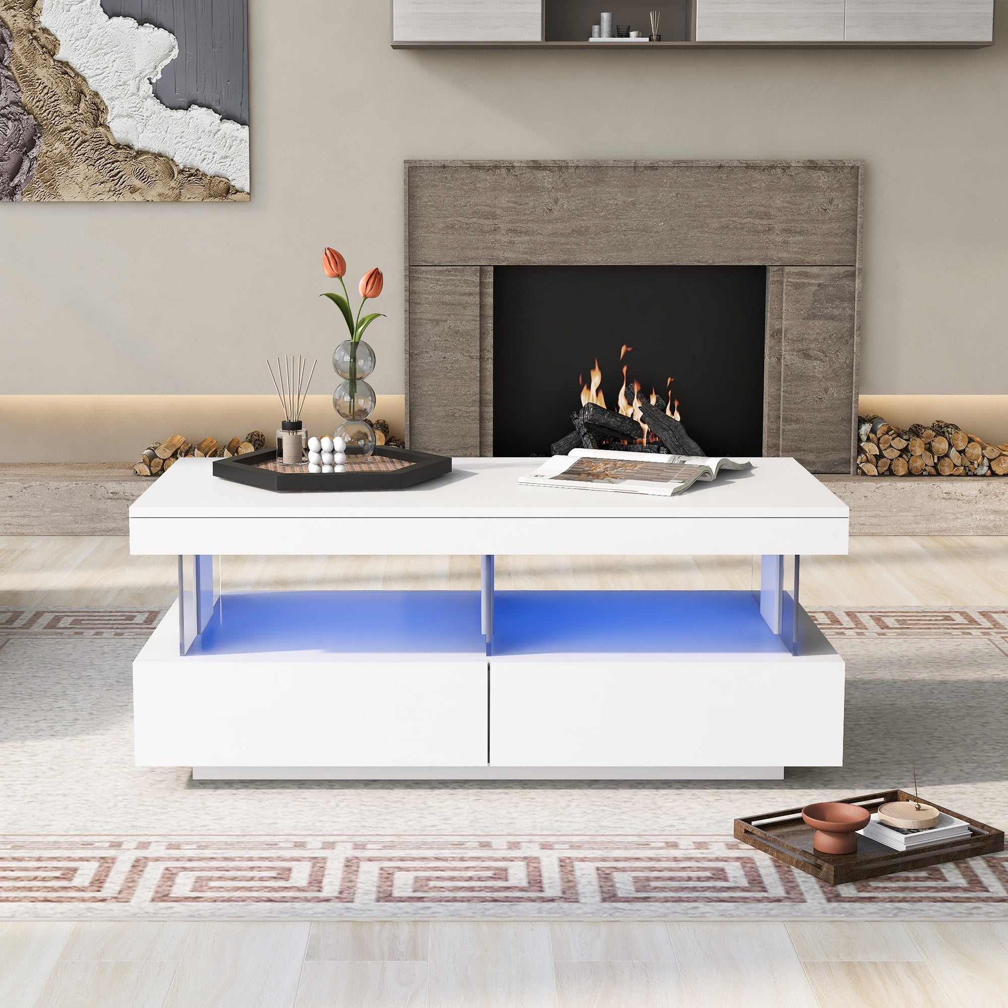 Logidon Hoogglans Witte Salontafel Met LED Verlichting Moderne Tafel