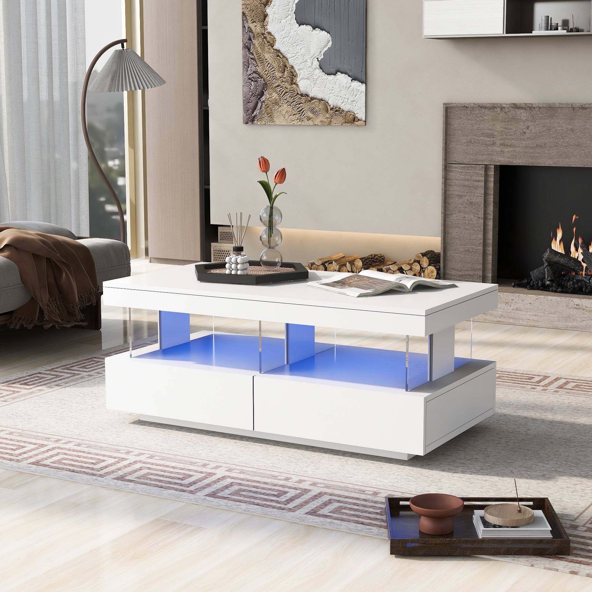 Logidon Hoogglans Witte Salontafel Met LED Verlichting Moderne Tafel