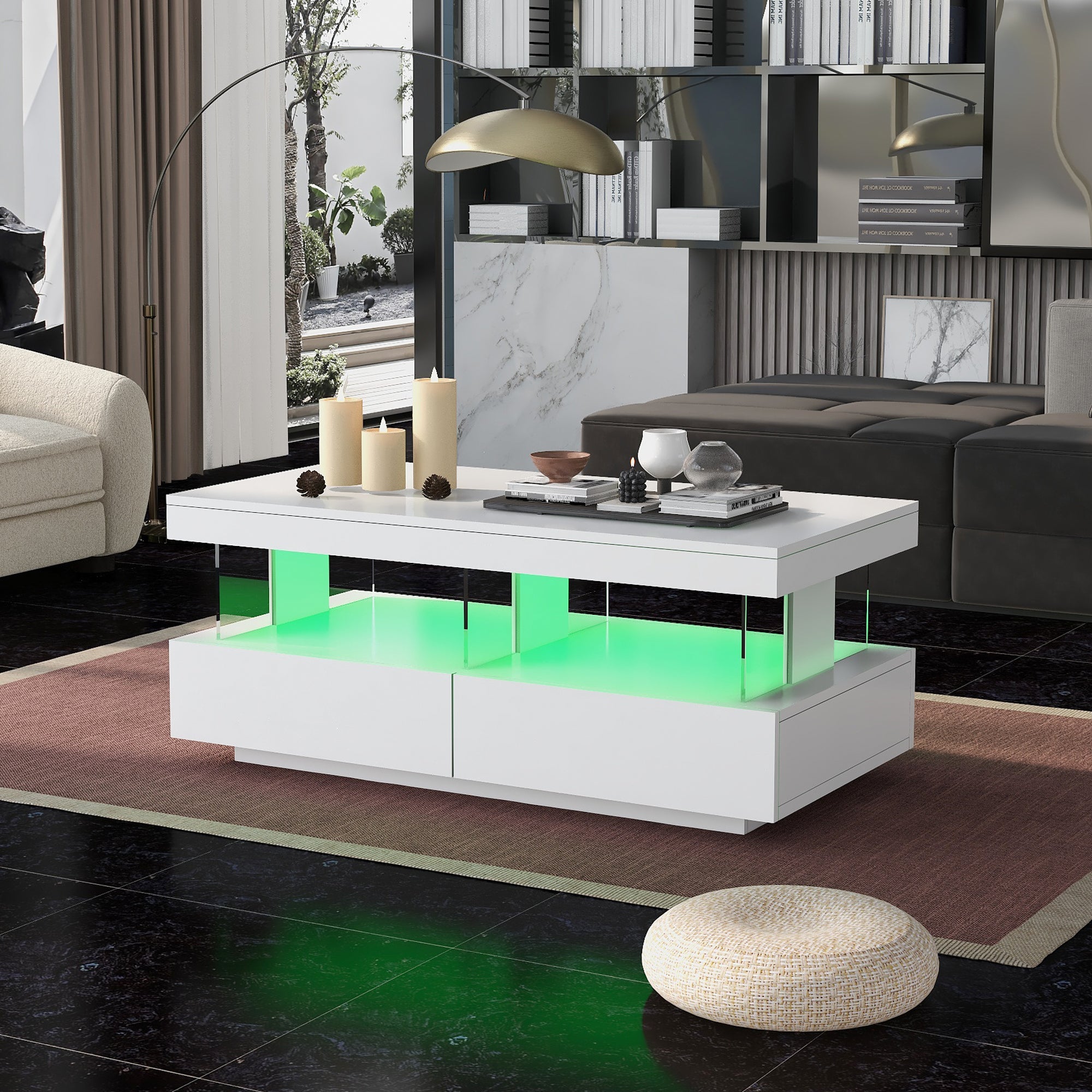 Logidon Hoogglans Witte Salontafel Met LED Verlichting Moderne Tafel