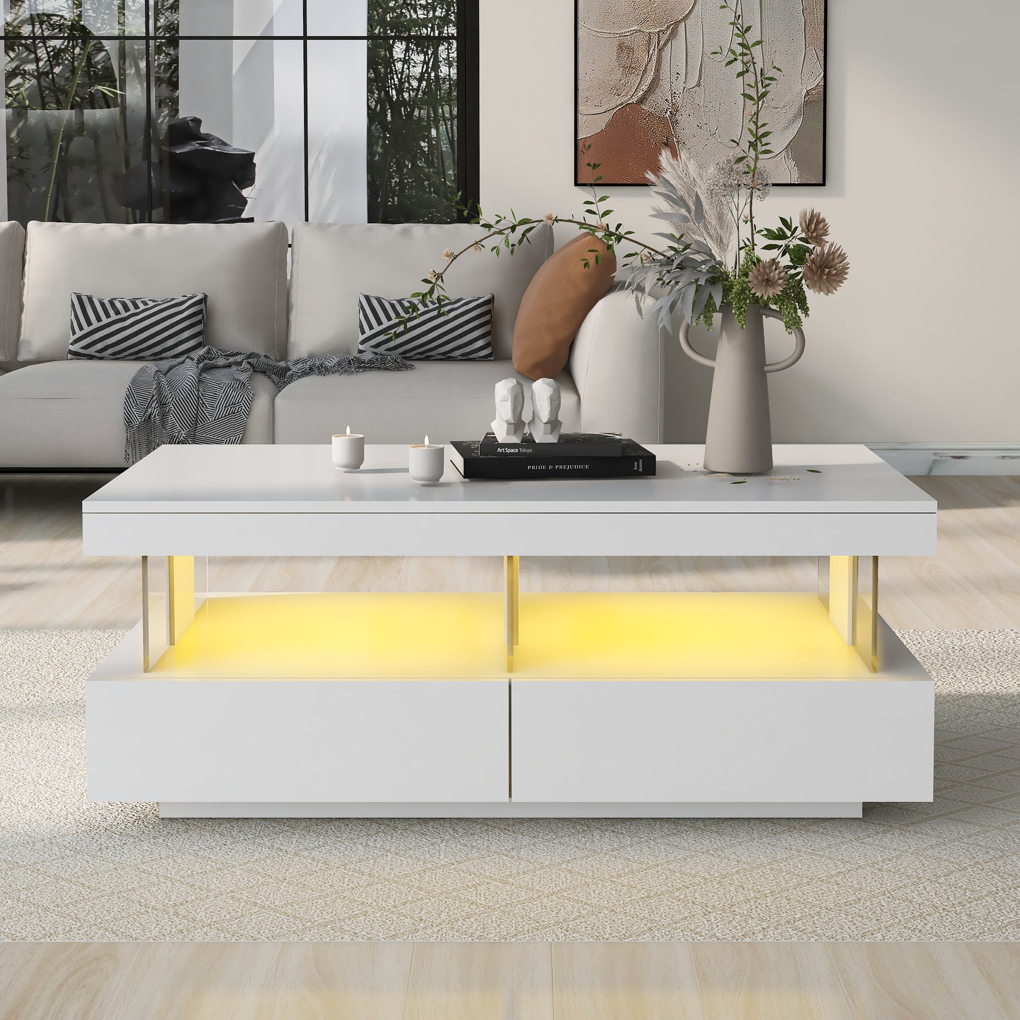 Logidon Hoogglans Witte Salontafel Met LED Verlichting Moderne Tafel