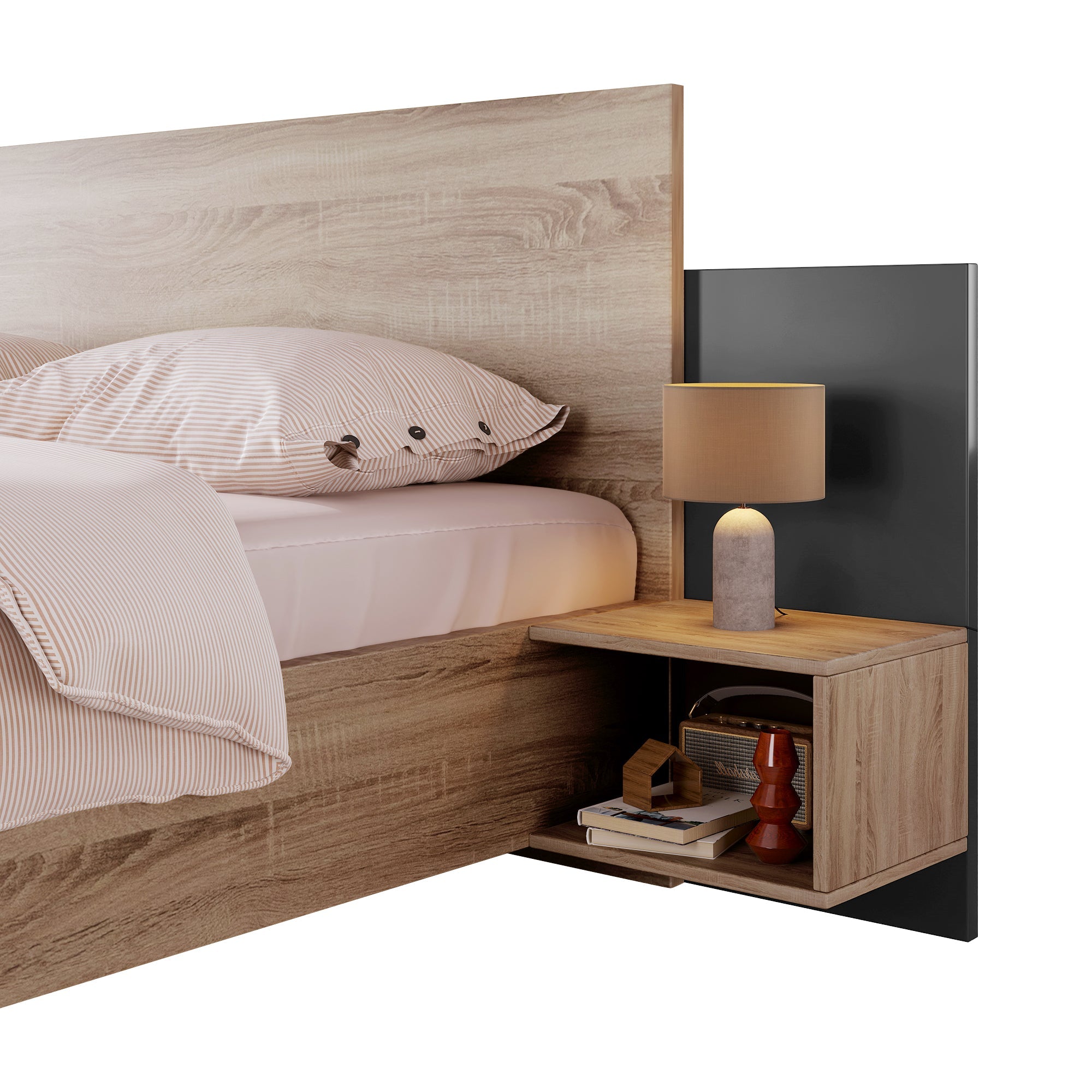 Logidon tweepersoonsbed 160x200 cm houten bedsysteem Sonoma eiken donkergrijs