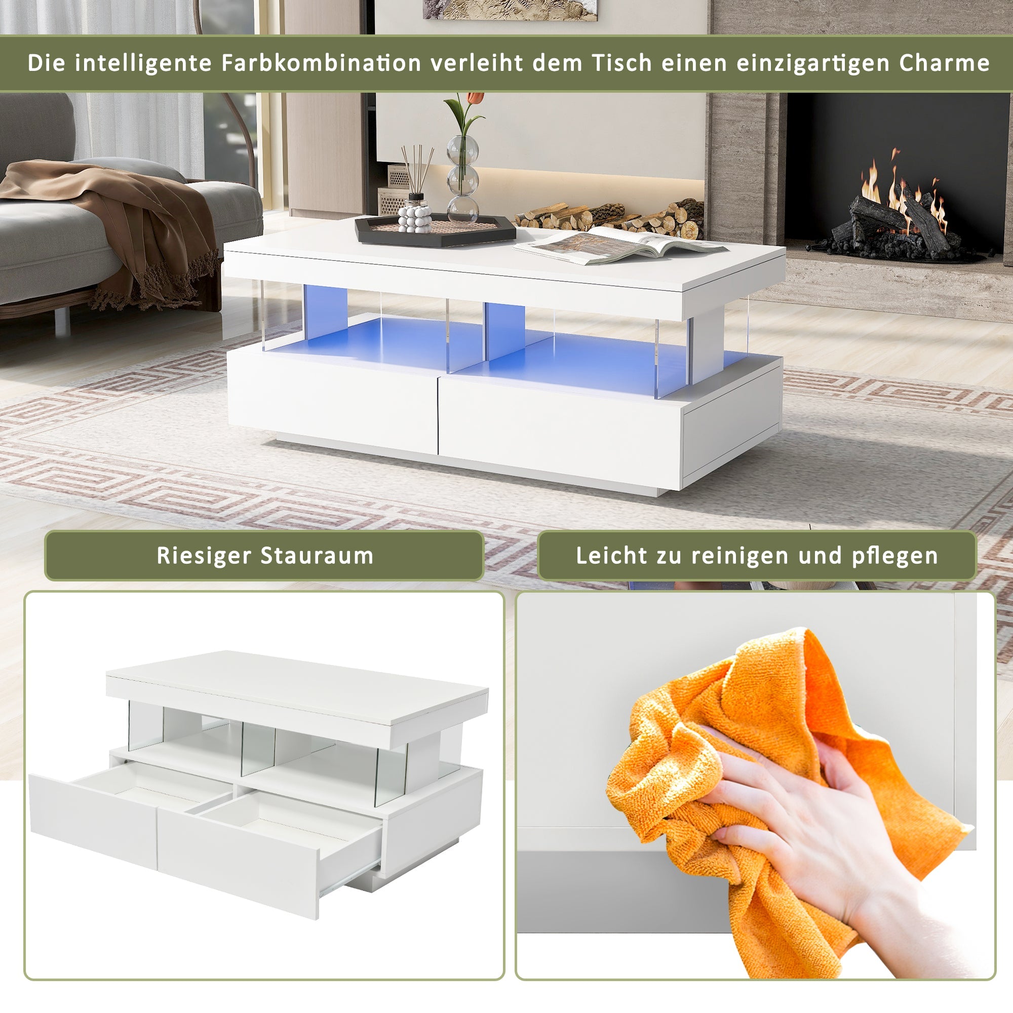 Logidon Hoogglans Witte Salontafel Met LED Verlichting Moderne Tafel