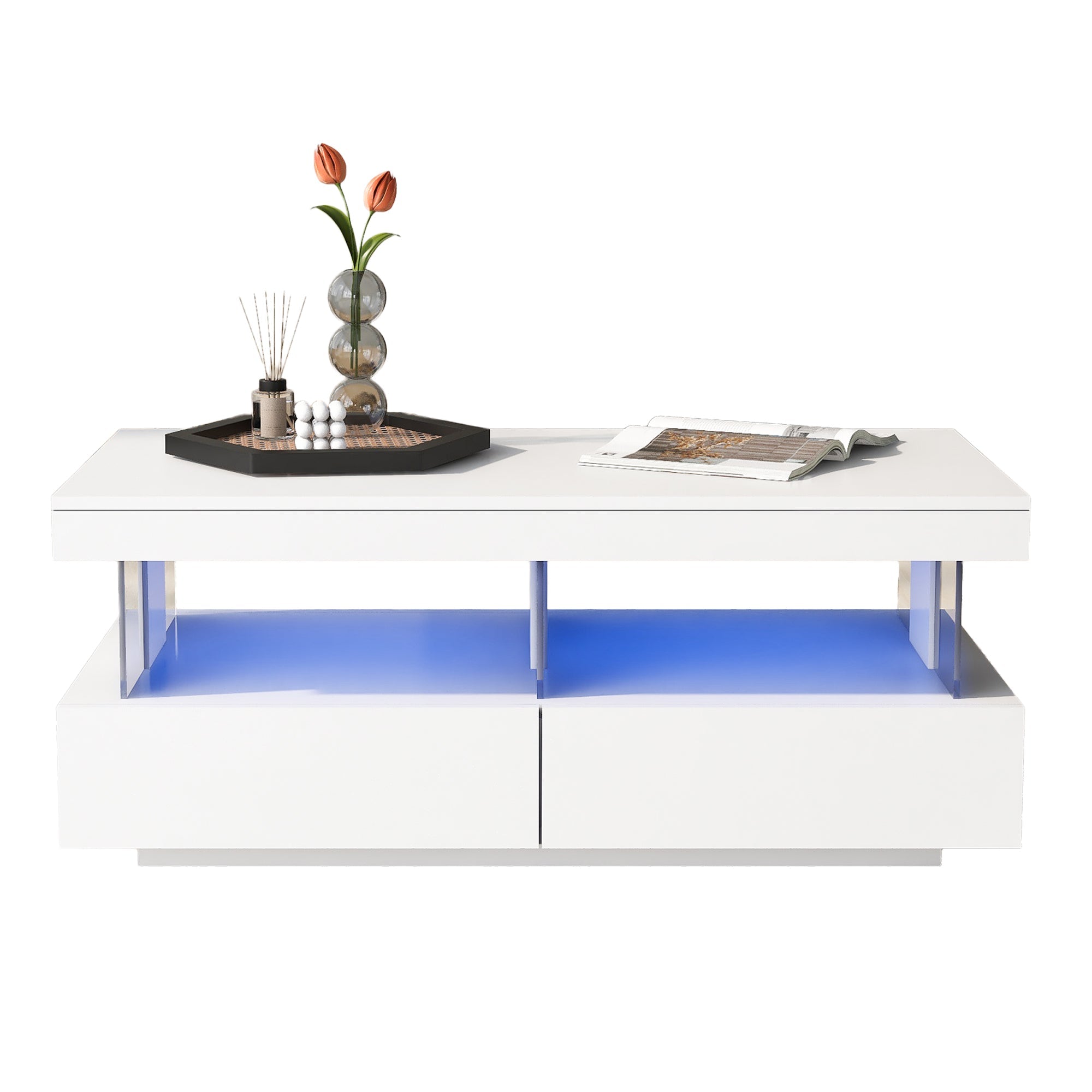 Logidon Hoogglans Witte Salontafel Met LED Verlichting Moderne Tafel