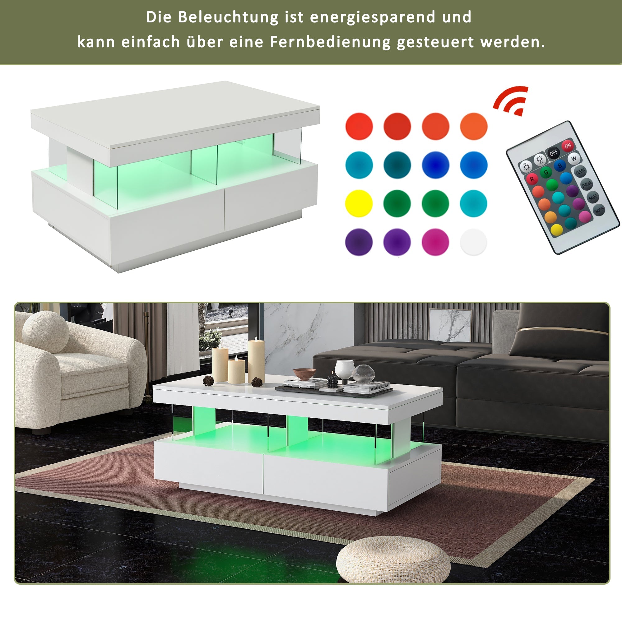 Logidon Hoogglans Witte Salontafel Met LED Verlichting Moderne Tafel