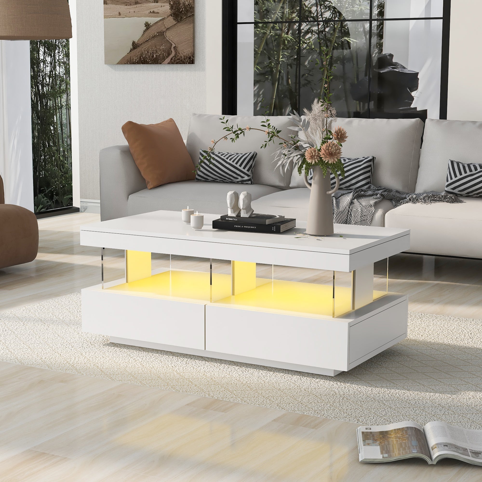 Logidon Hoogglans Witte Salontafel Met LED Verlichting Moderne Tafel