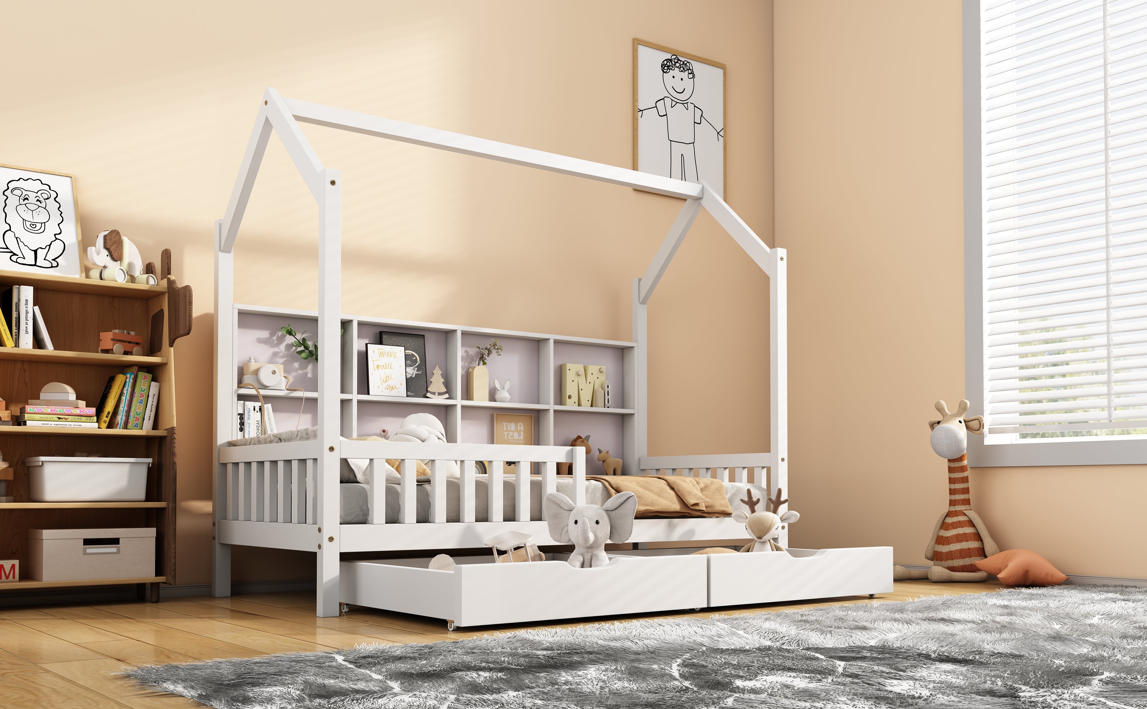 Logidon huisbed 90x200 wit met boekenkast en twee lades