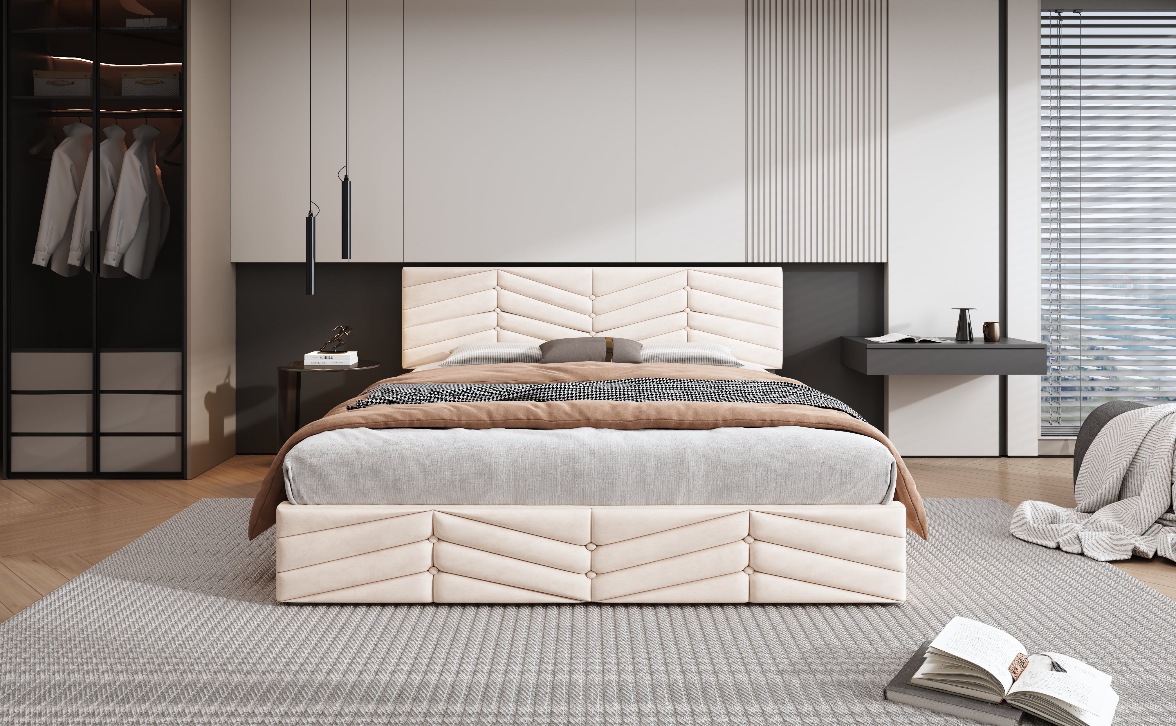 Logidon gestoffeerd bed 140x190 met in hoogte verstelbaar hoofdbord beige fluweel