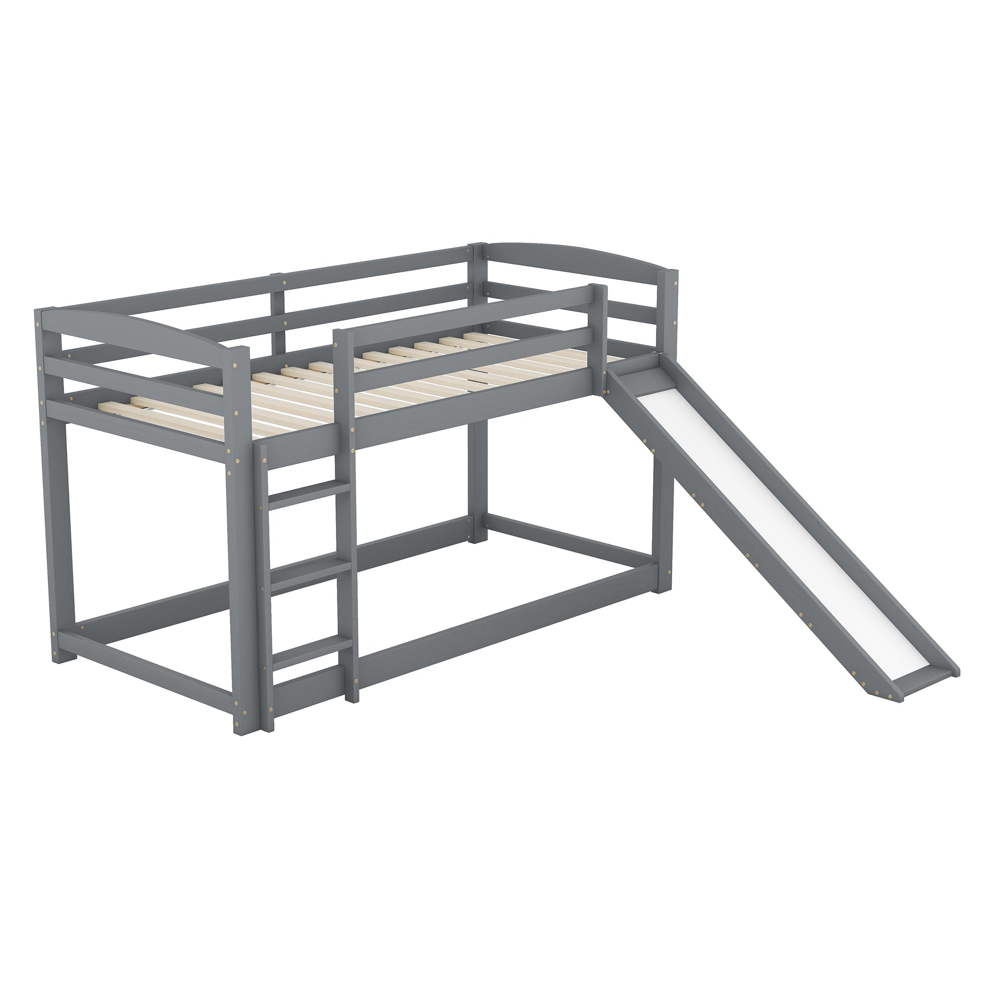 Logidon stapelbed met glijbaan grijs 90x200cm massief houten frame
