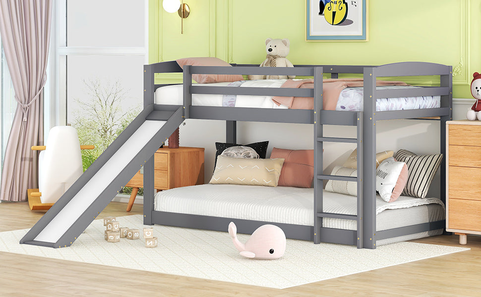 Logidon Bunk Bed With Slide Gray 90x200cm Solid Wood Frame
