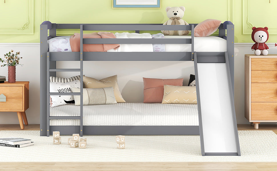 Logidon Bunk Bed With Slide Gray 90x200cm Solid Wood Frame