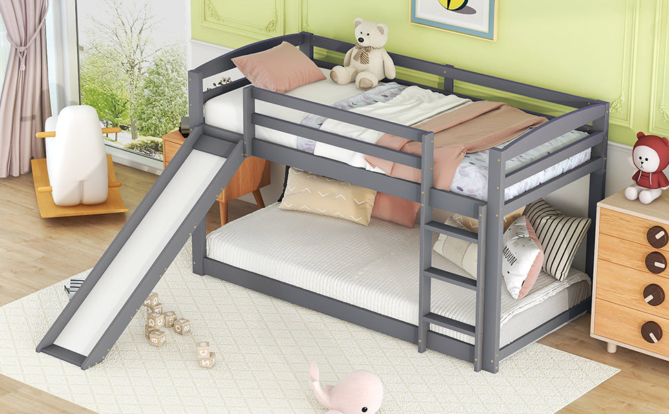 Logidon Bunk Bed With Slide Gray 90x200cm Solid Wood Frame