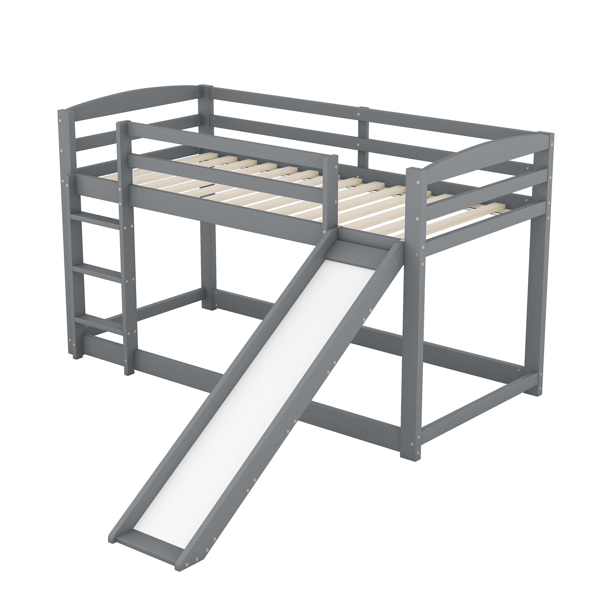 Logidon Bunk Bed With Slide Gray 90x200cm Solid Wood Frame