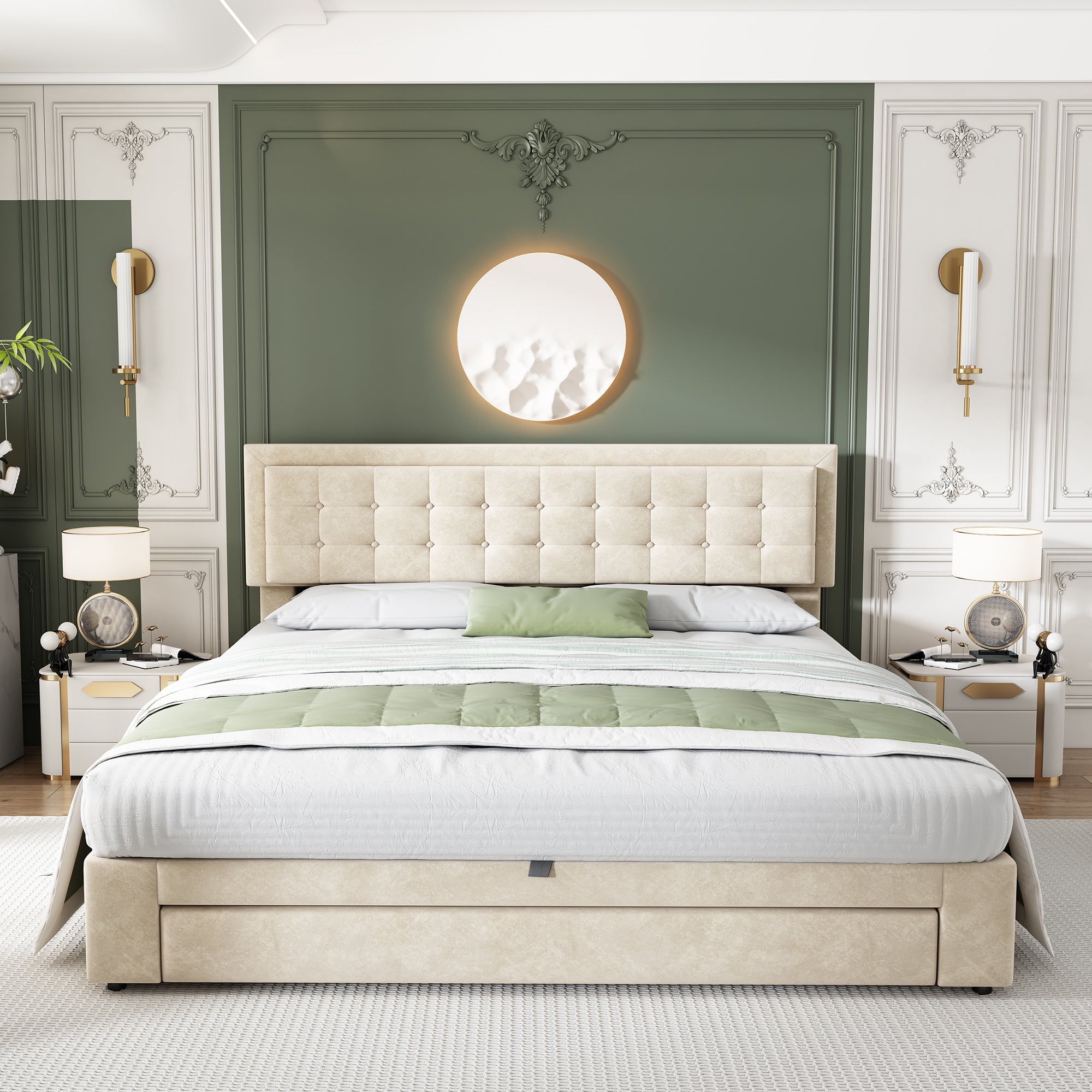 Logidon Bed With Box And Drawers 180x200 Beige Storage Space