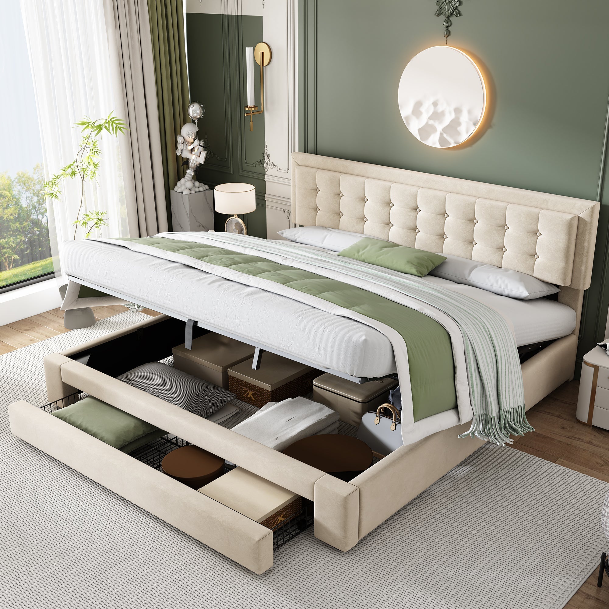 Logidon Bed With Box And Drawers 180x200 Beige Storage Space