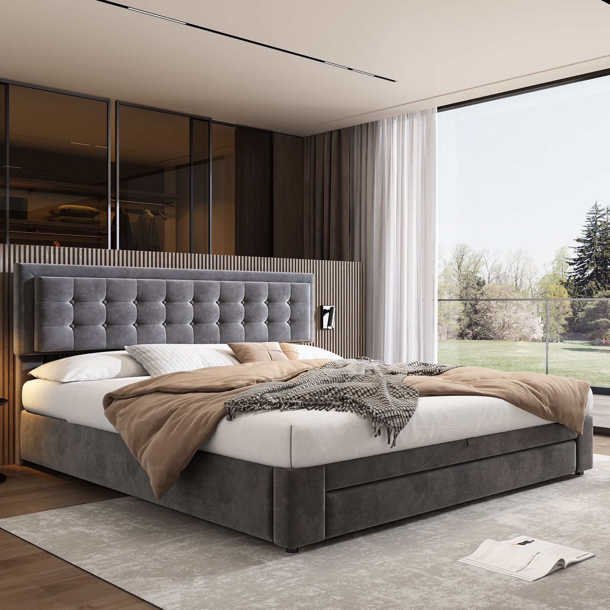 Logidon Bed Met Box En Laden Grijs Fluweel 160x200
