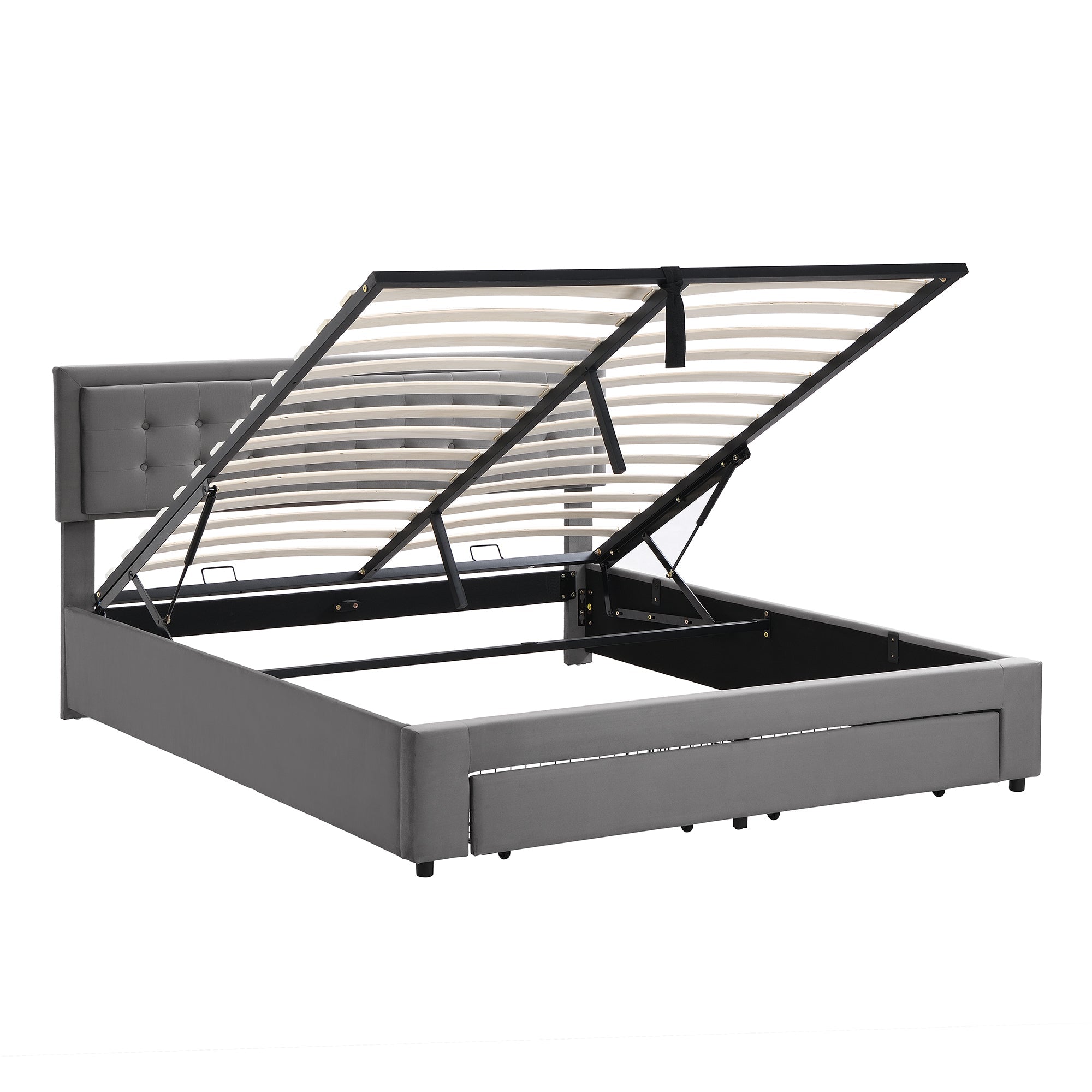 Logidon bed met opbergruimte en laadfunctie 180x200 grijze fluwelen stof