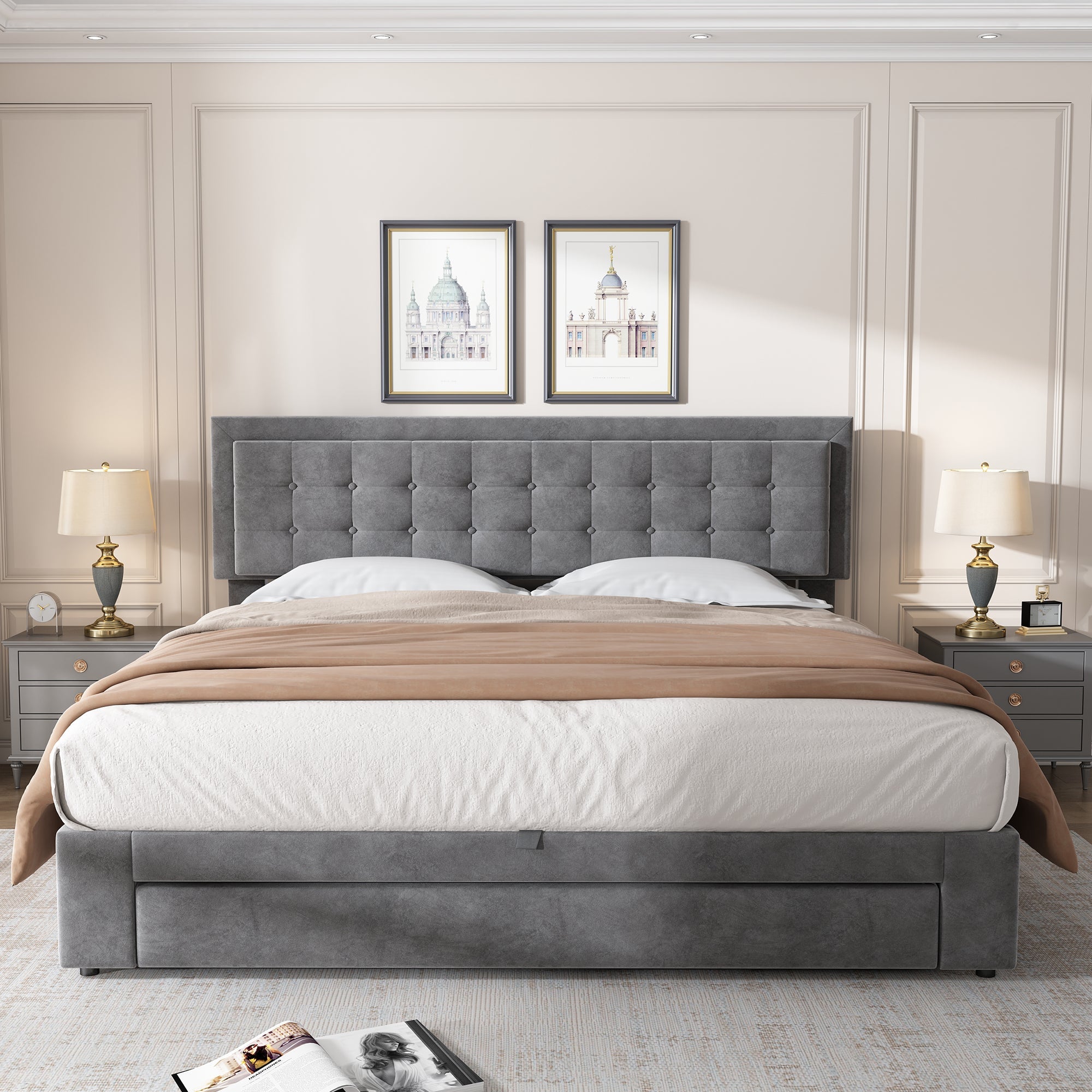 Logidon Bed Met Box En Laden Grijs Fluweel 160x200