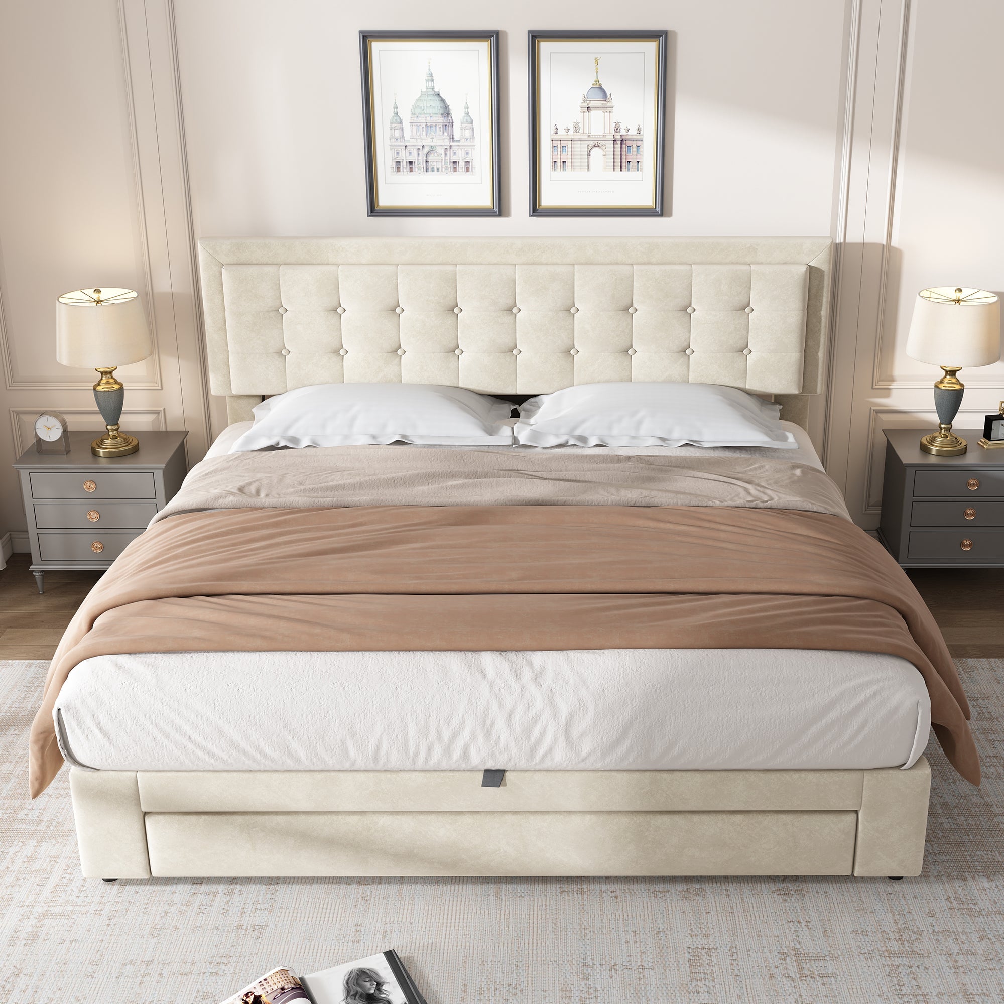 Logidon Bed With Box And Drawers 180x200 Beige Storage Space