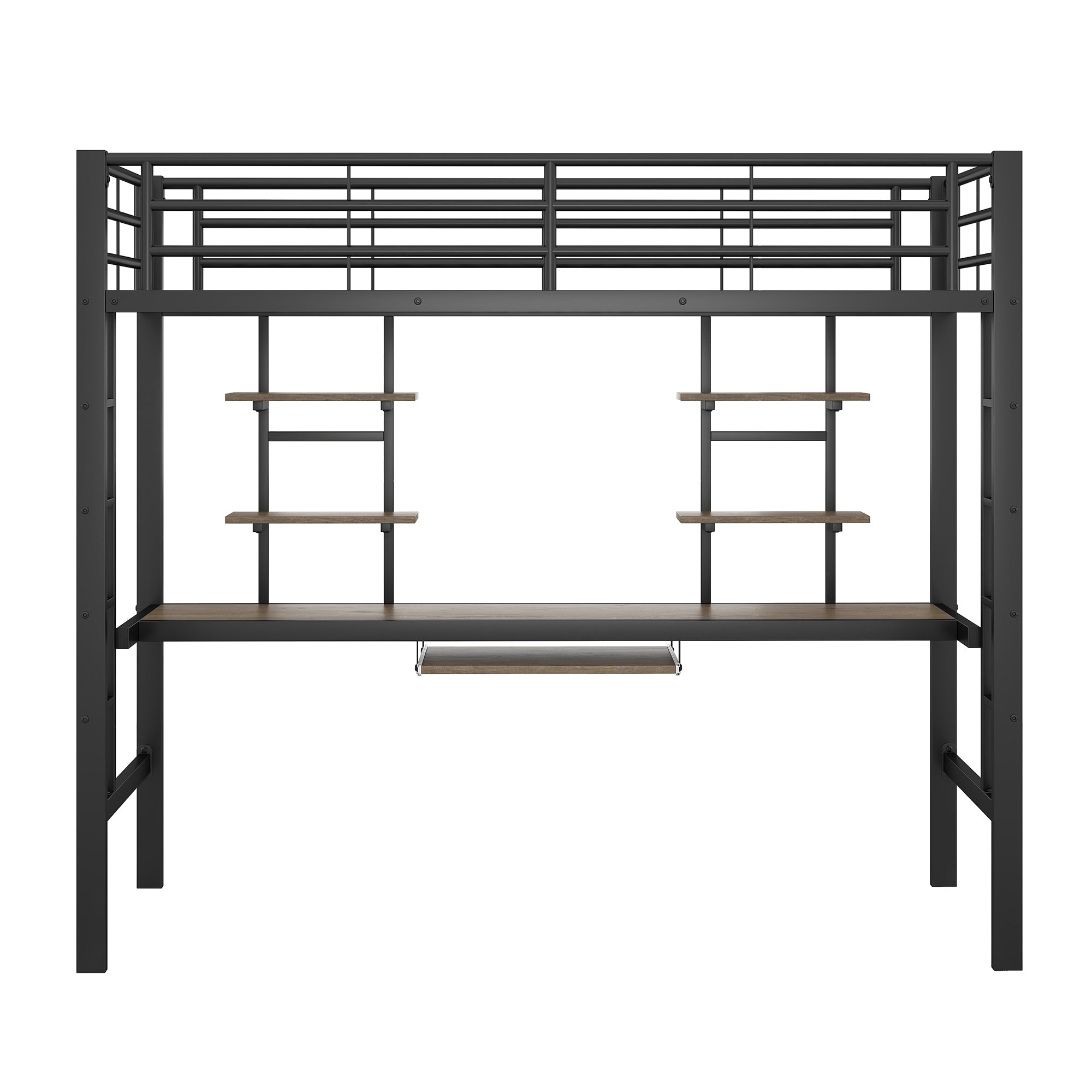 Logidon loft bed metal 90x200cm black with desk and shelves