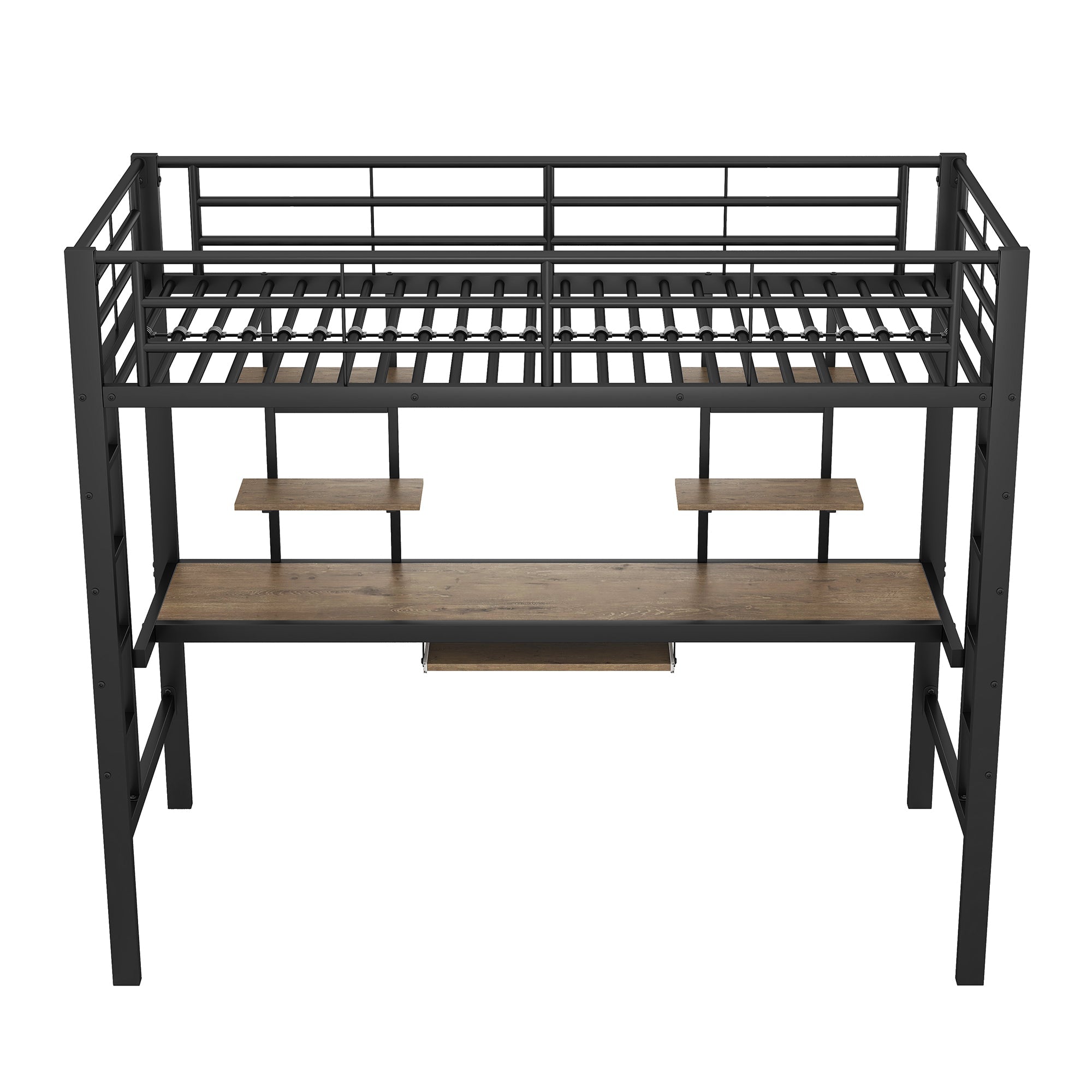 Logidon hoogslaper metaal 90x200cm zwart met bureau en planken