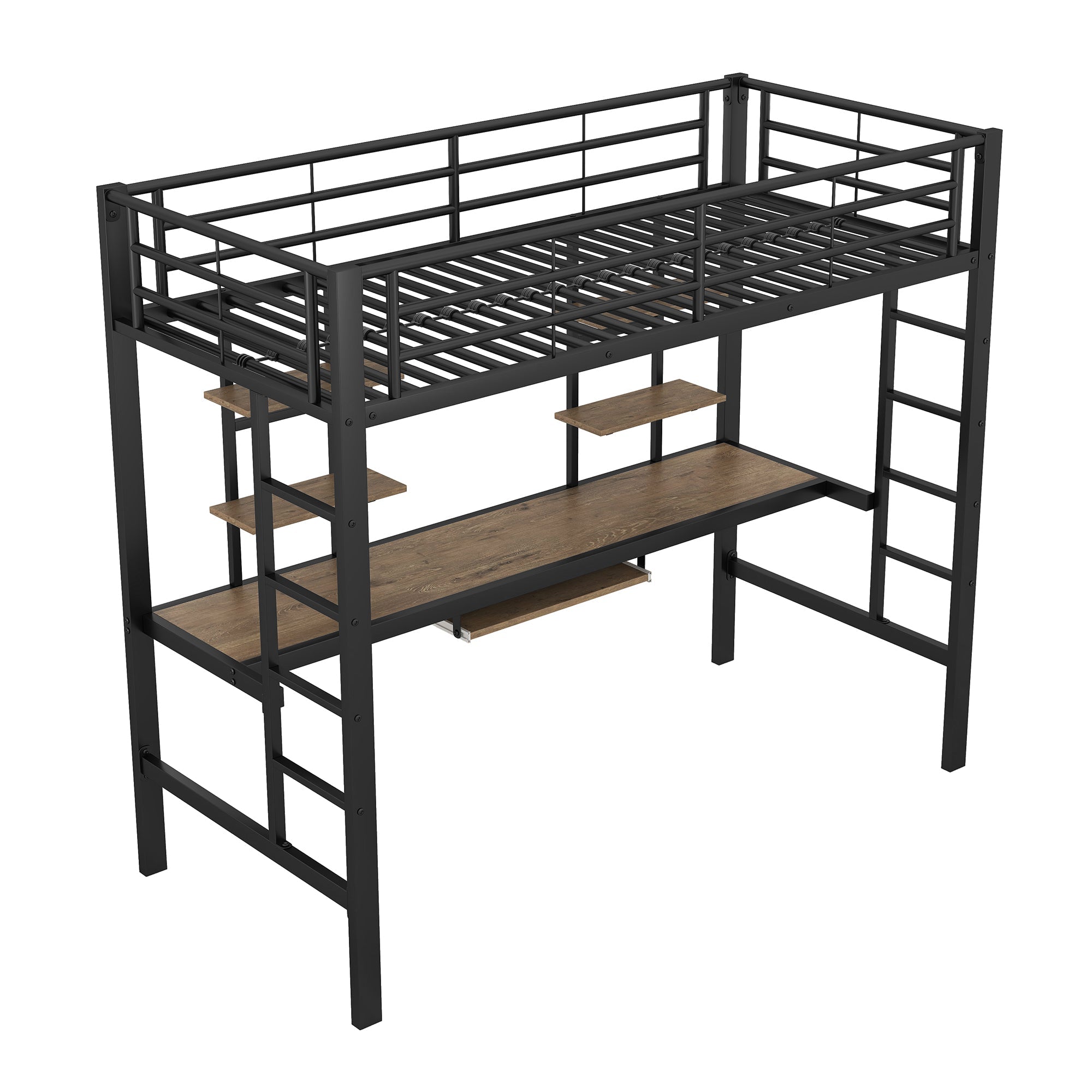 Logidon loft bed metal 90x200cm black with desk and shelves